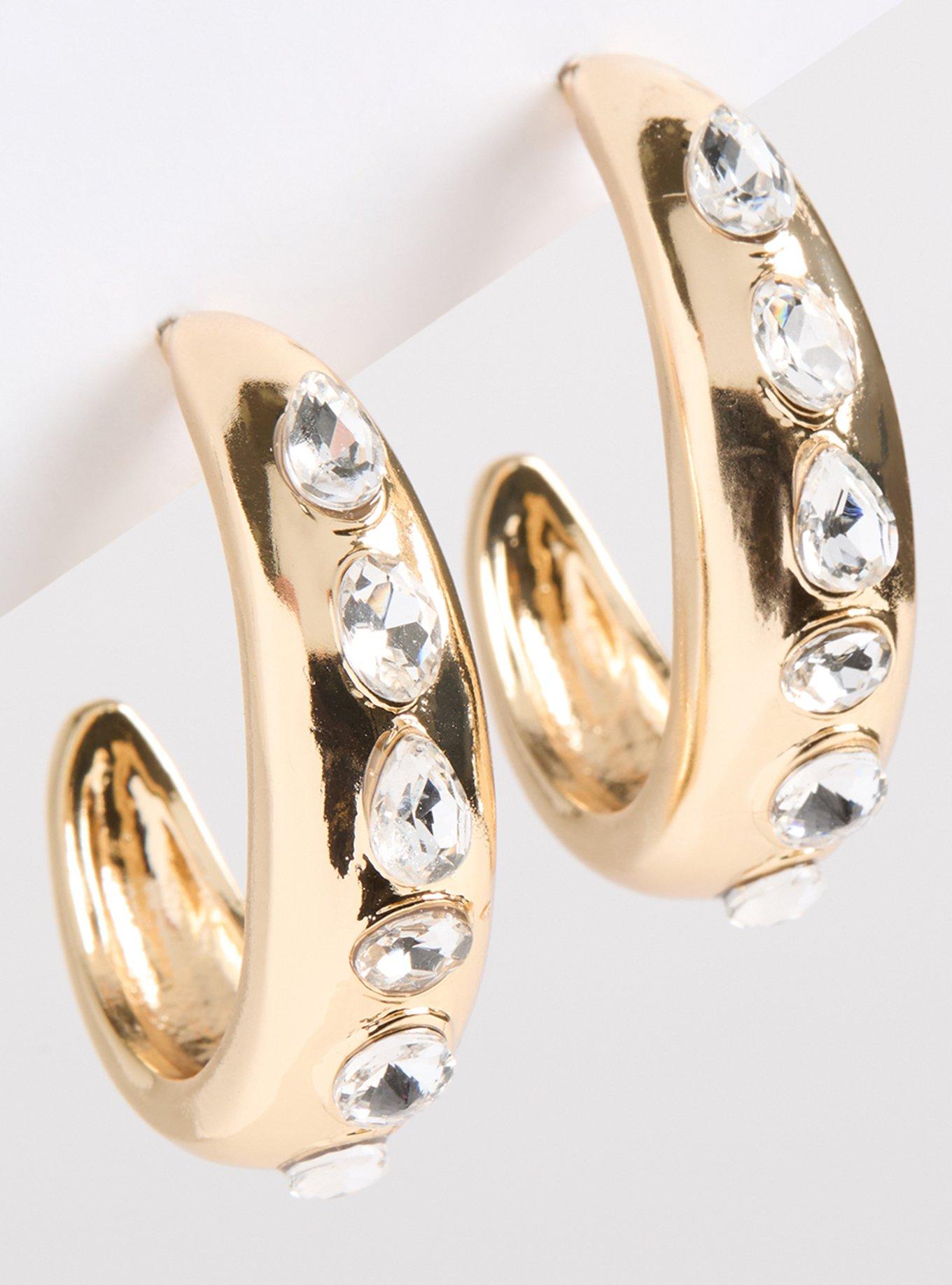 Stone Oval Hoop Earrings