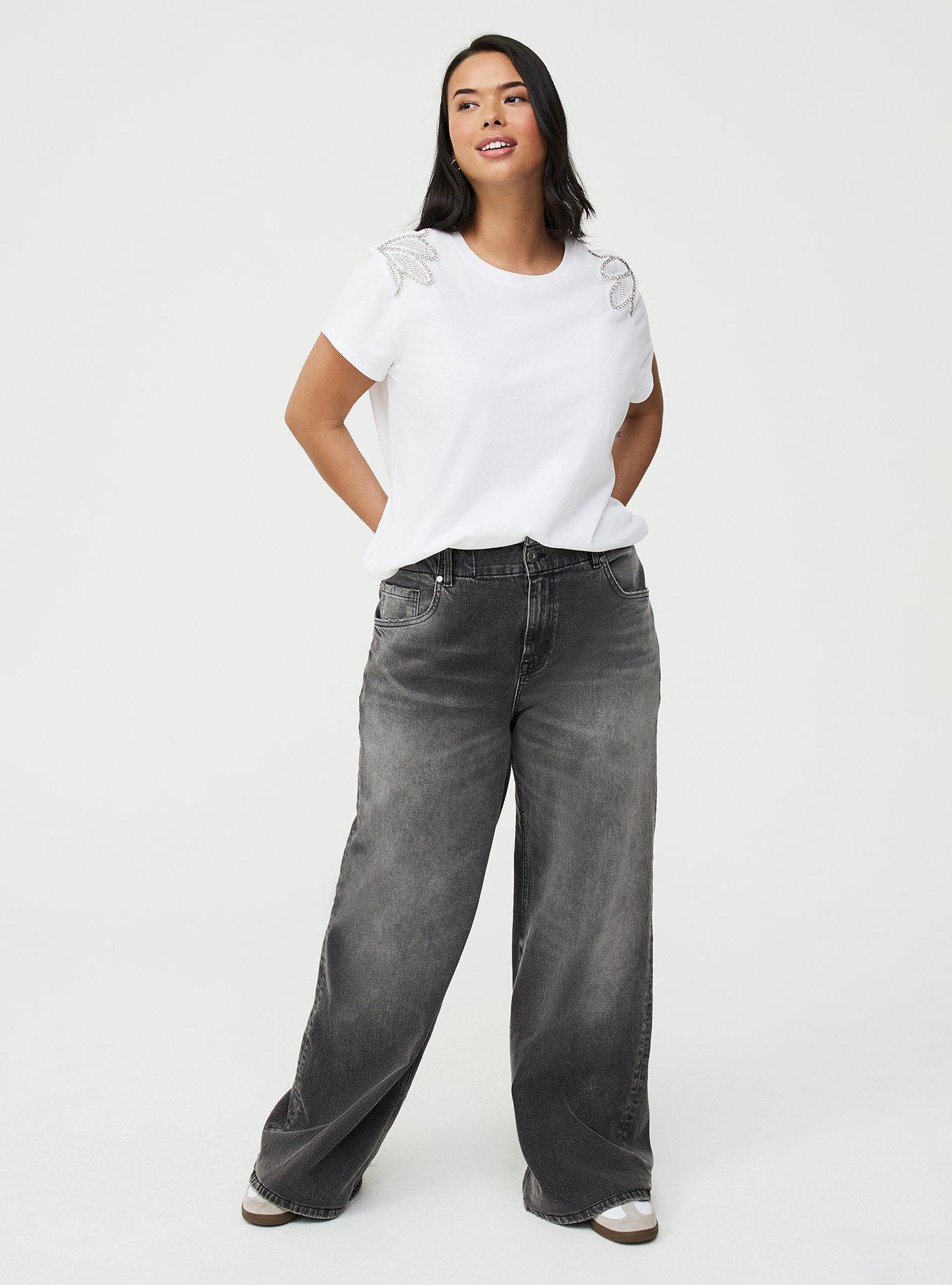 Cotton Crew Neck Embellished Tee, BRIGHT WHITE, alternate