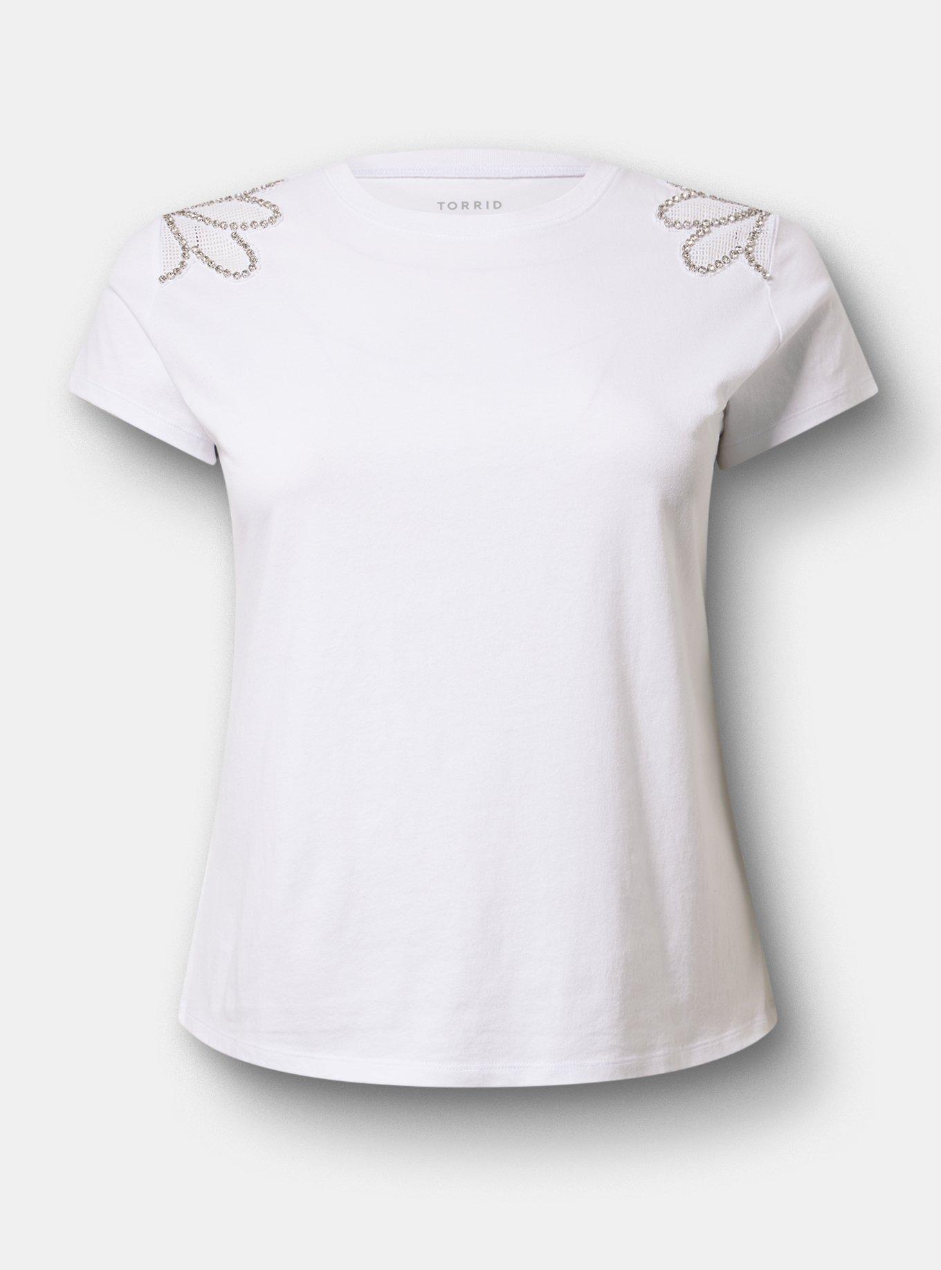 Cotton Crew Neck Embellished Tee, BRIGHT WHITE, hi-res