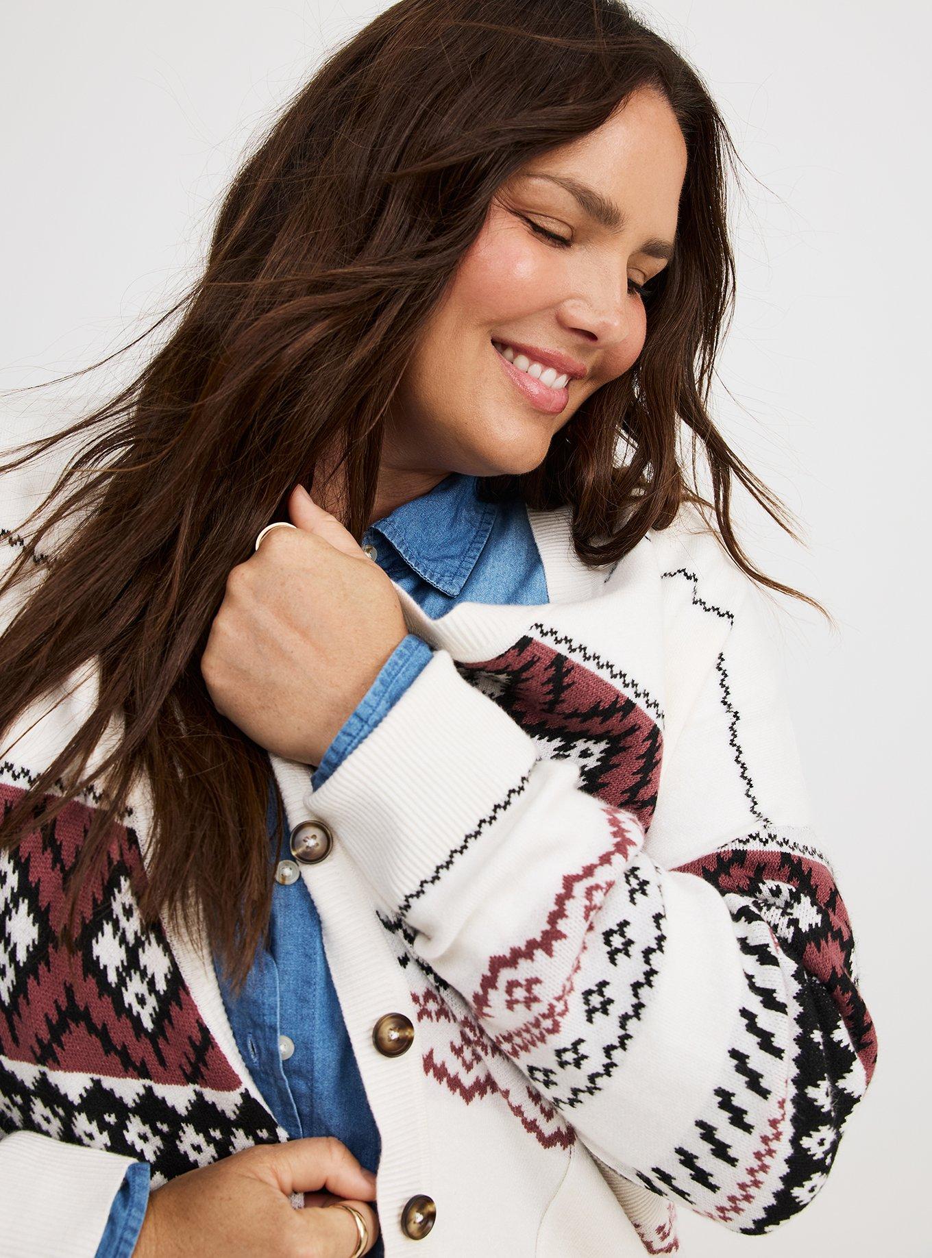 Luxe Cozy Jacquard Boyfriend Cardigan