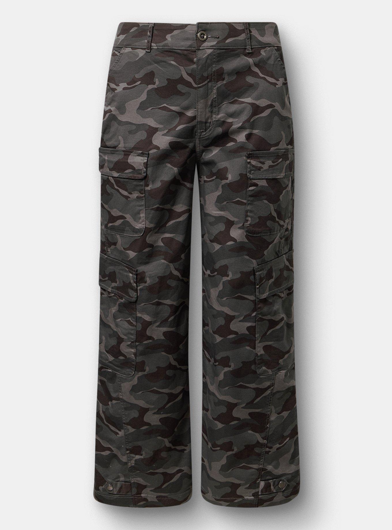 High-Rise Baggy Cargo Wide-Leg Pant, CAMO CADET, flat