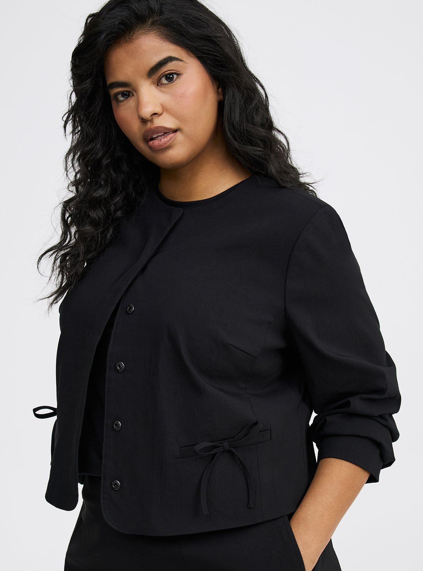 Cropped Collarless Bow Blazer