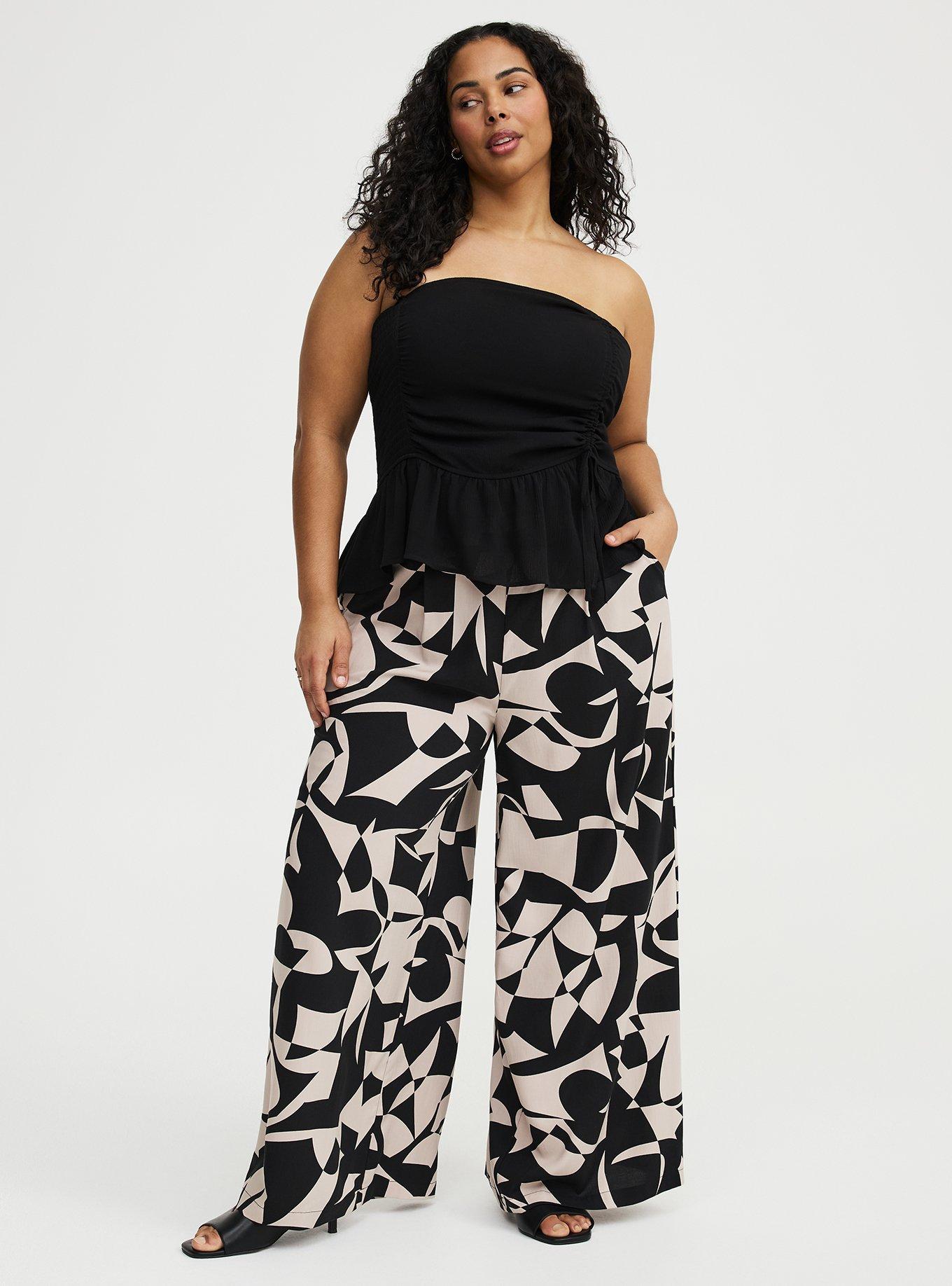 Crinkle Gauze Cinched Tube Top, DEEP BLACK, alternate