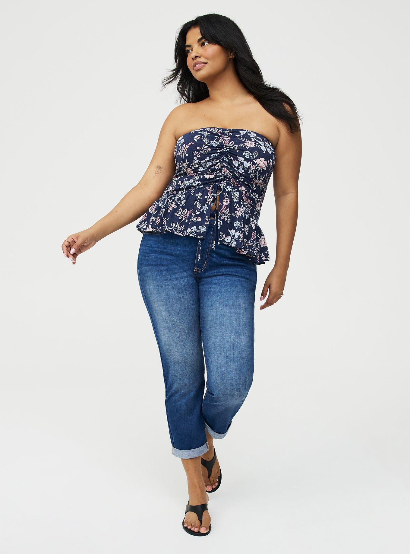 Crinkle Gauze Cinched Tube Top, TENDER JACOBEAN NAVY, alternate