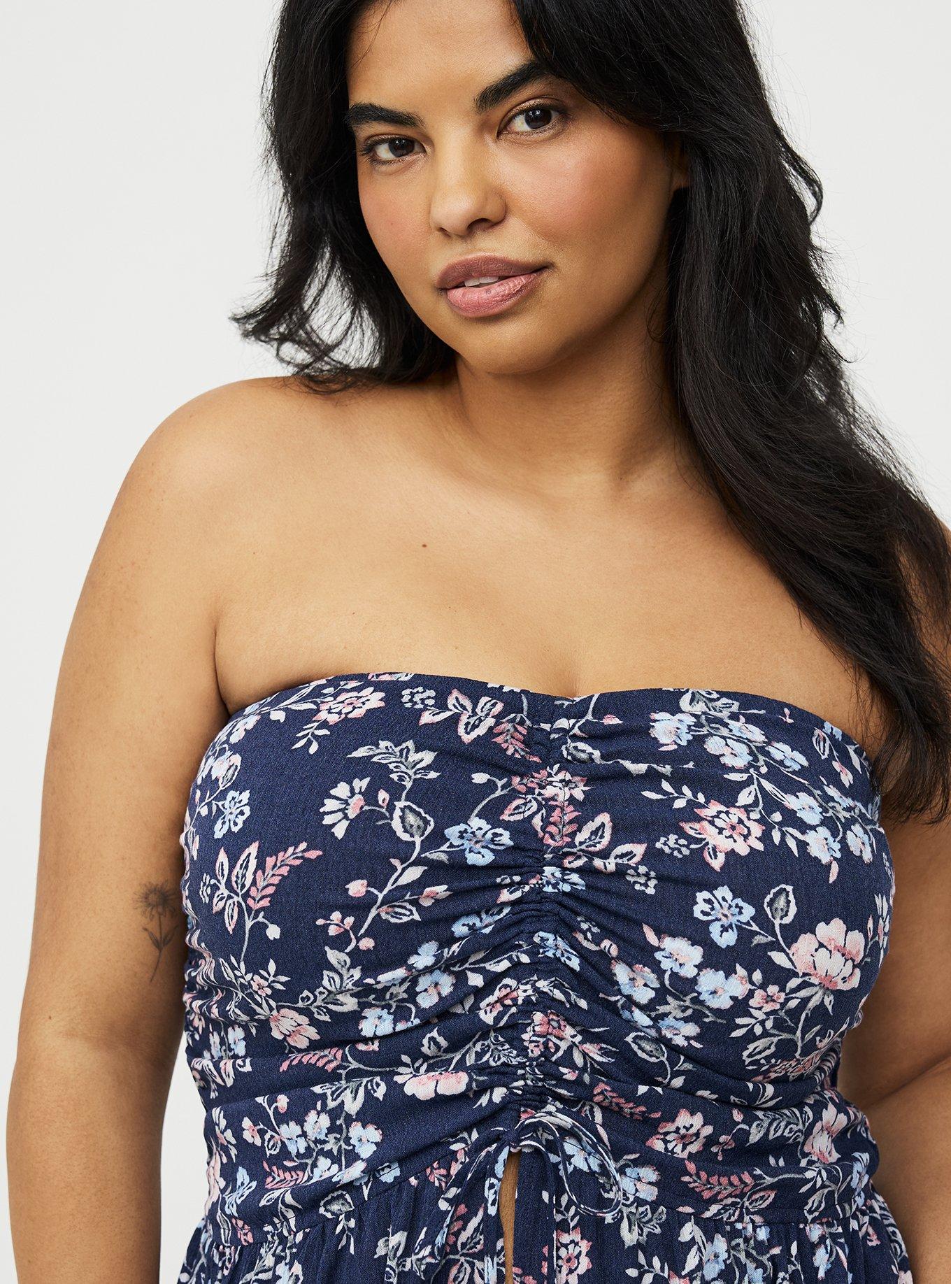 Crinkle Gauze Cinched Tube Top, TENDER JACOBEAN NAVY, alternate