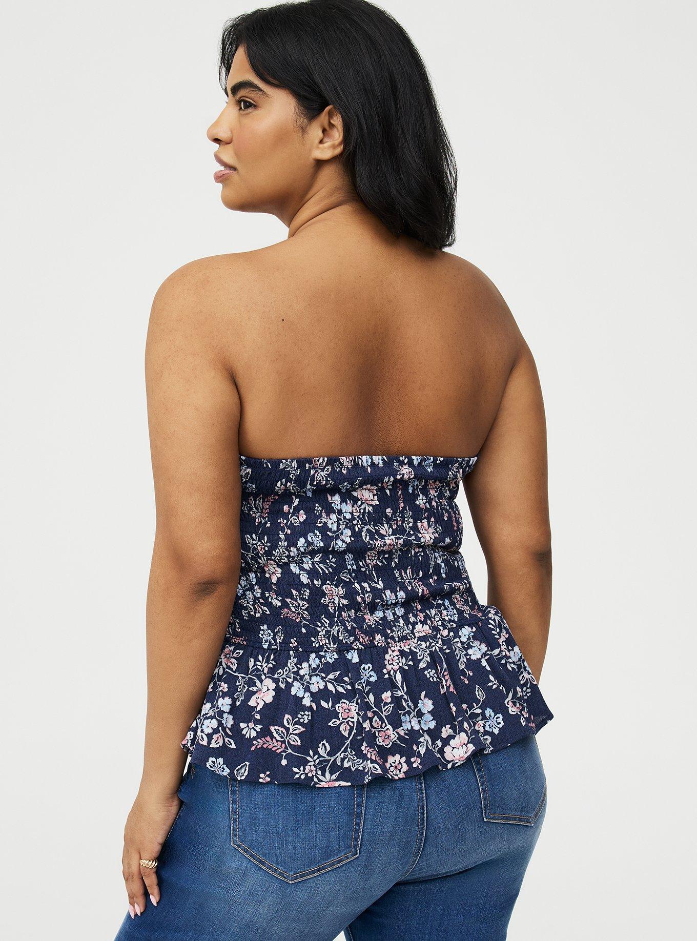 Crinkle Gauze Cinched Tube Top, TENDER JACOBEAN NAVY, alternate