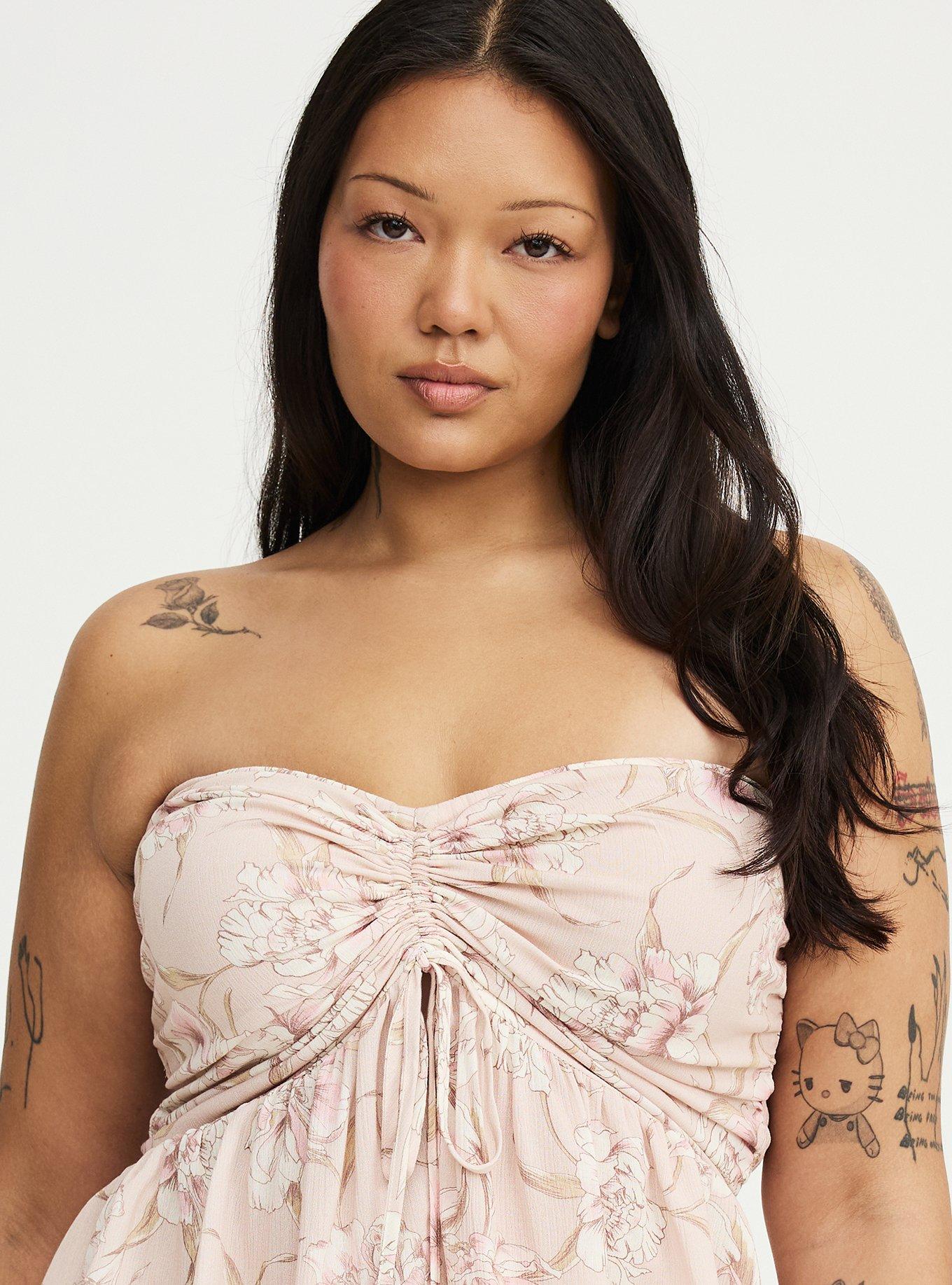 Crinkle Gauze Cinched Tube Top, SKETCHBOOK FLORAL TAN, alternate