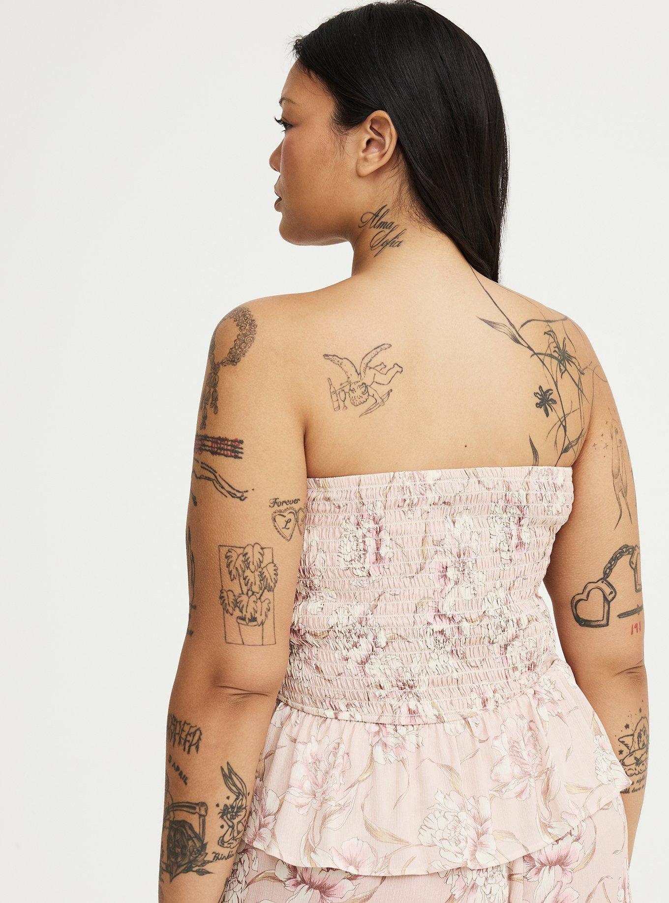 Crinkle Gauze Cinched Tube Top, SKETCHBOOK FLORAL TAN, alternate