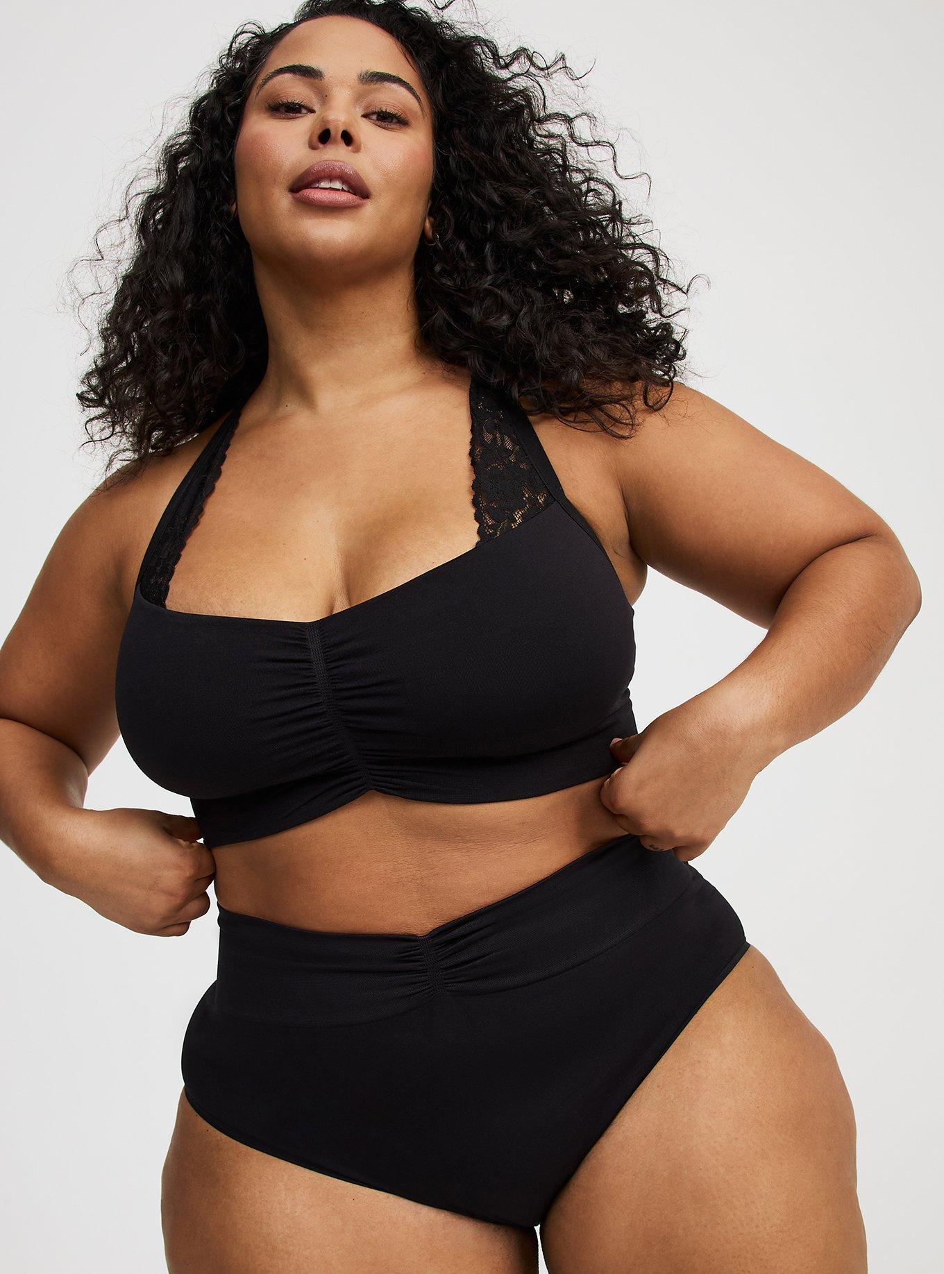 Unlined Seamless Ruched Bralette, RICH BLACK, alternate