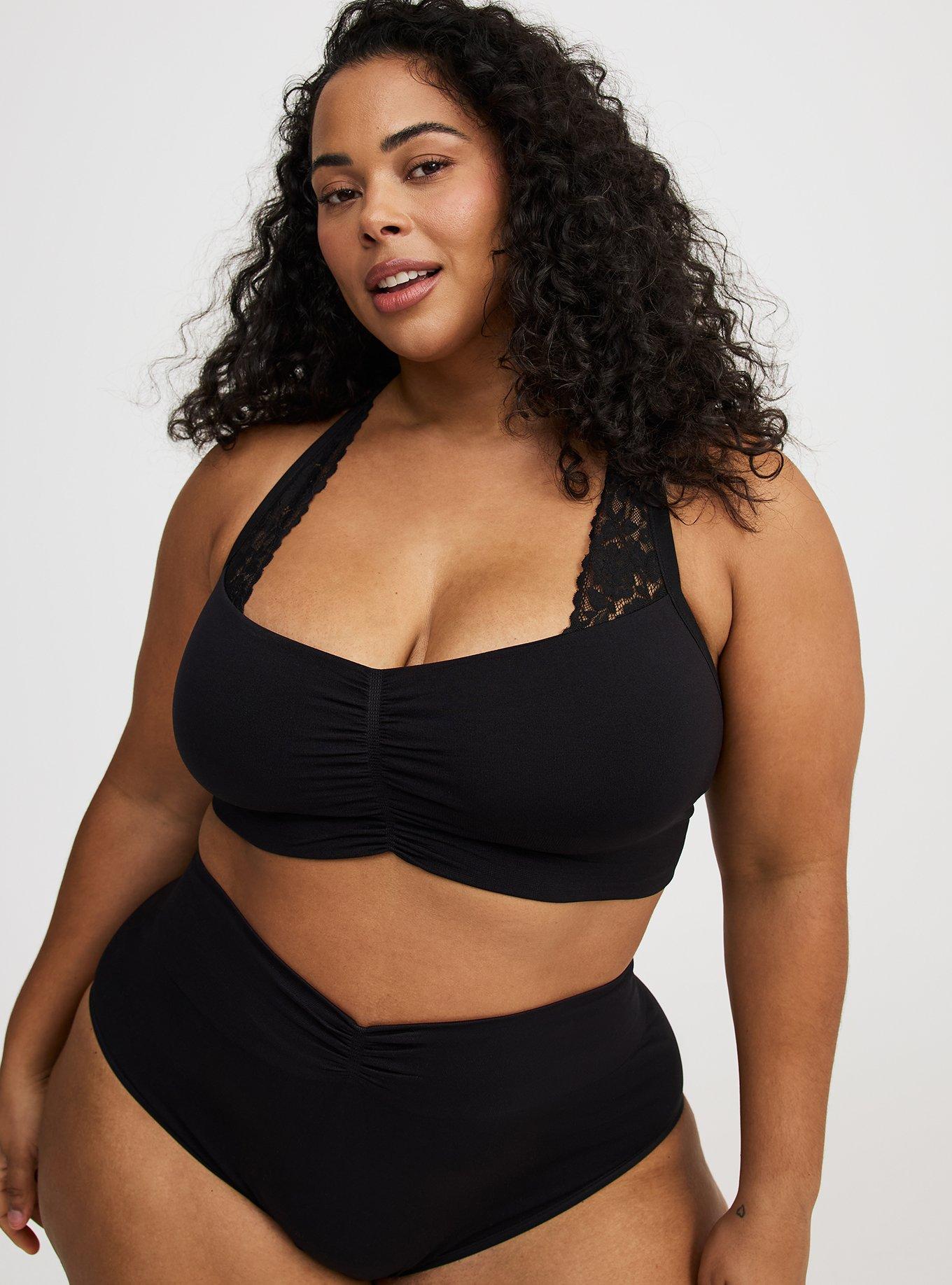 Unlined Seamless Ruched Bralette, RICH BLACK, alternate