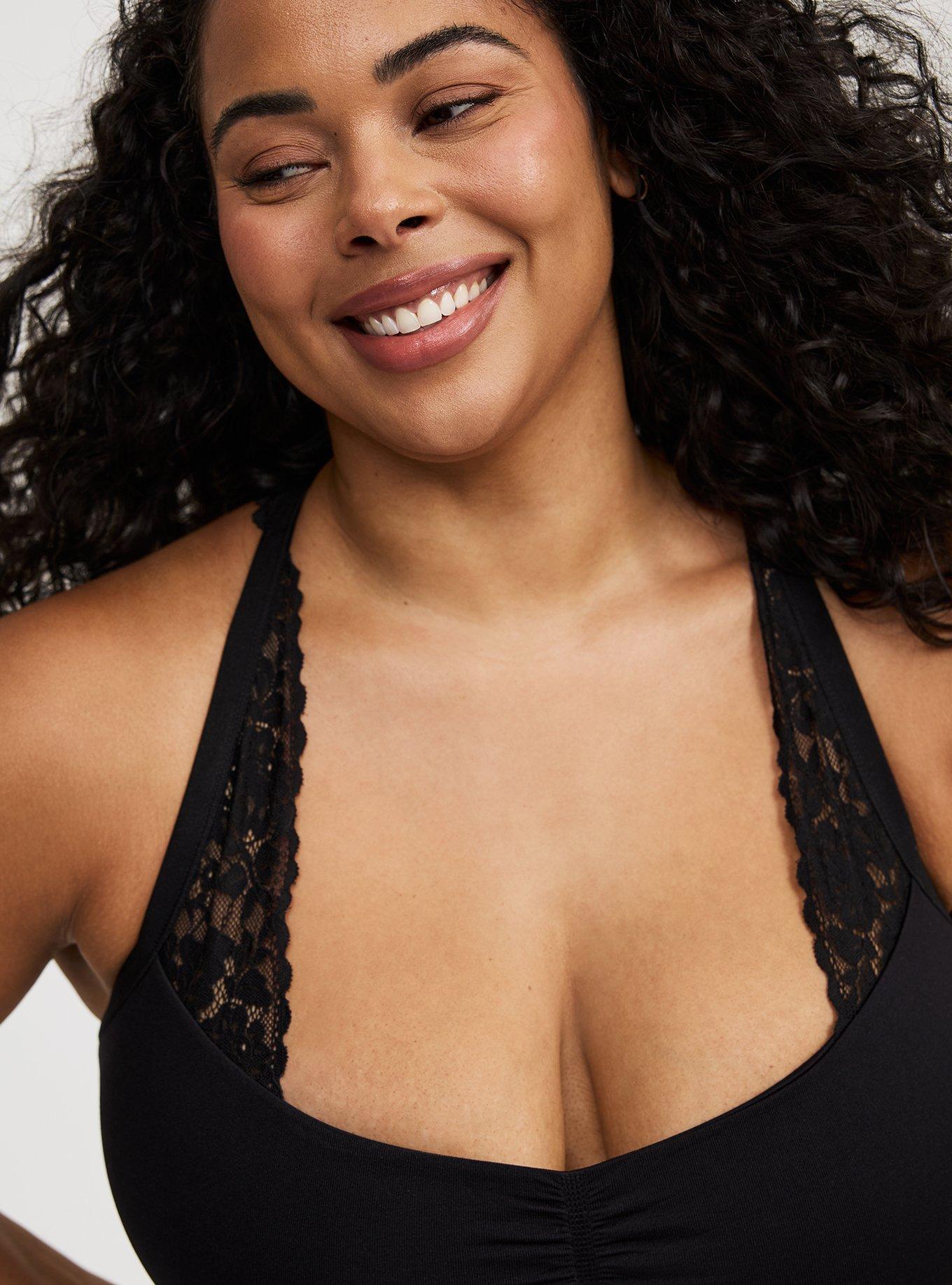 Unlined Seamless Ruched Bralette, RICH BLACK, alternate