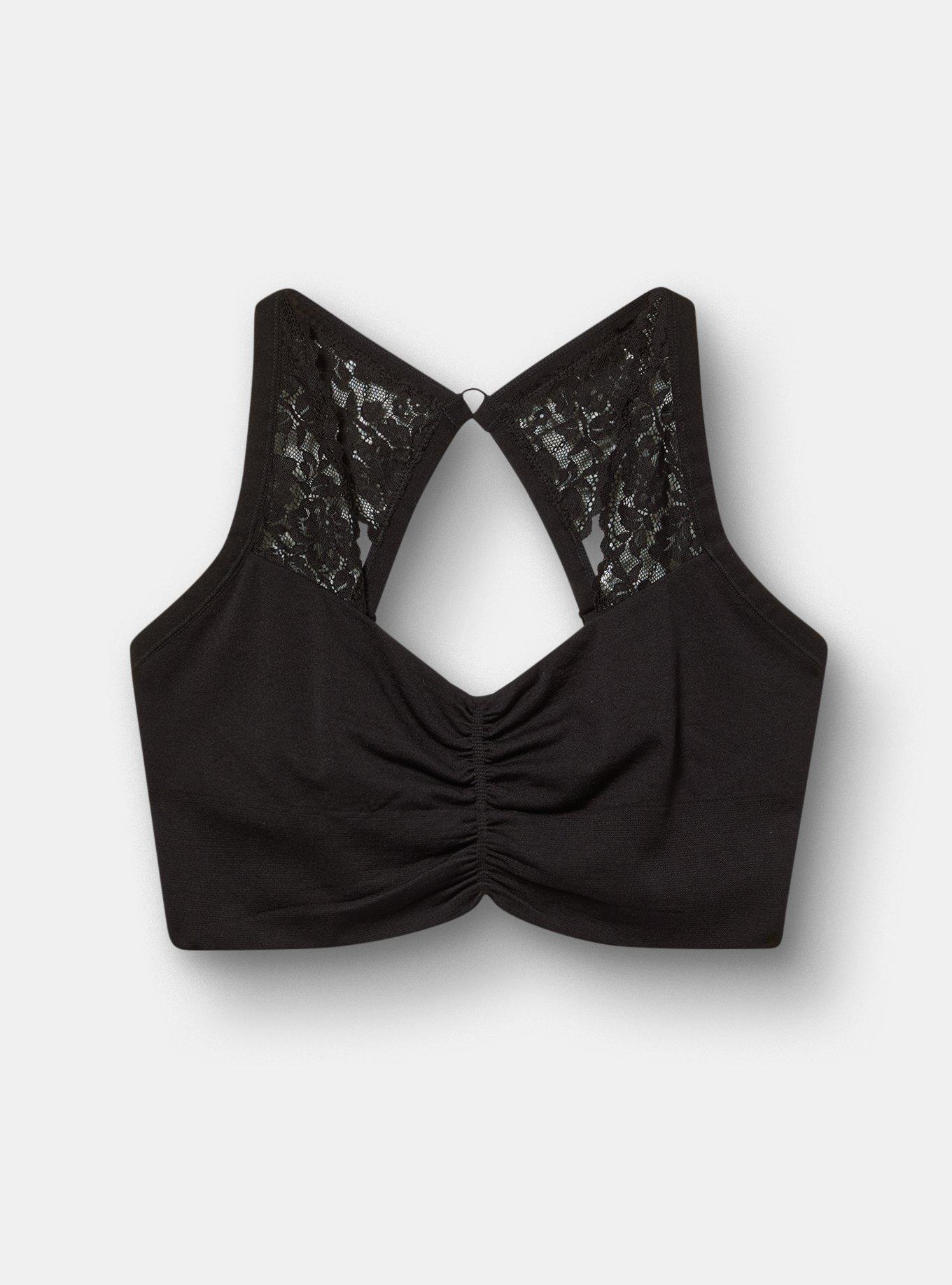 Unlined Seamless Ruched Bralette, RICH BLACK, flat