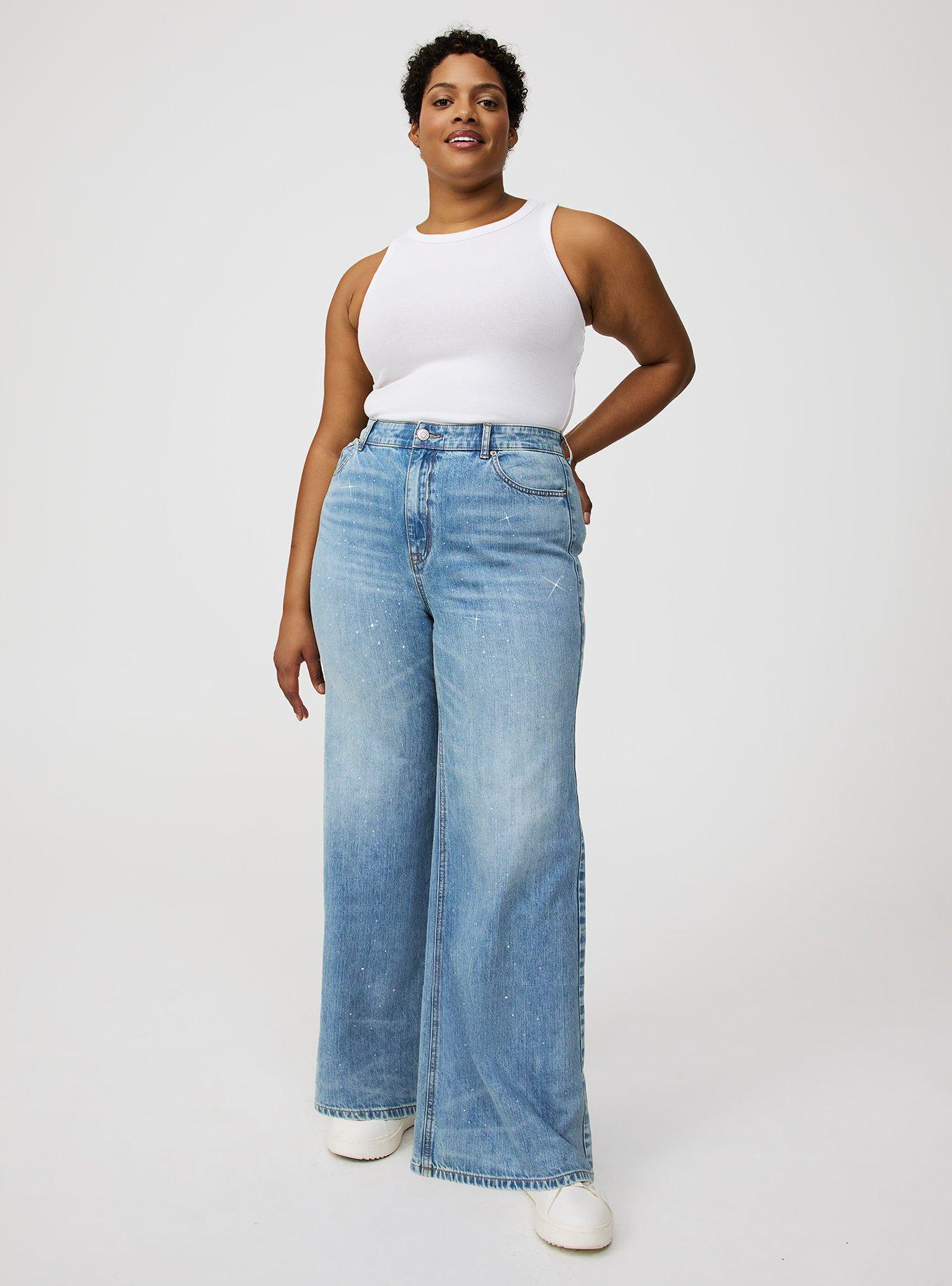 Linde Werdelin 青 ハートレギンス size M Plus Size - High-Rise Wide-Leg Rhinestone Jean - Torrid