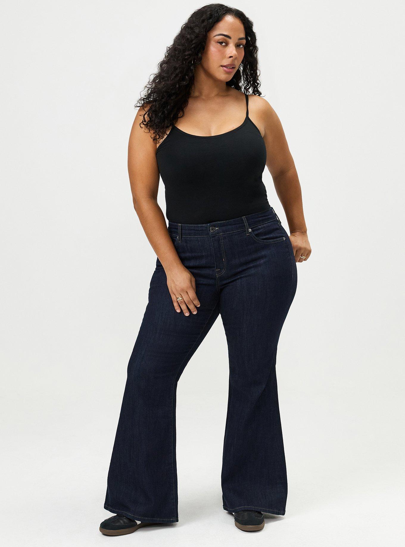 Perfect Super-Flare Mid-Rise Jean, DARK RINSE, hi-res