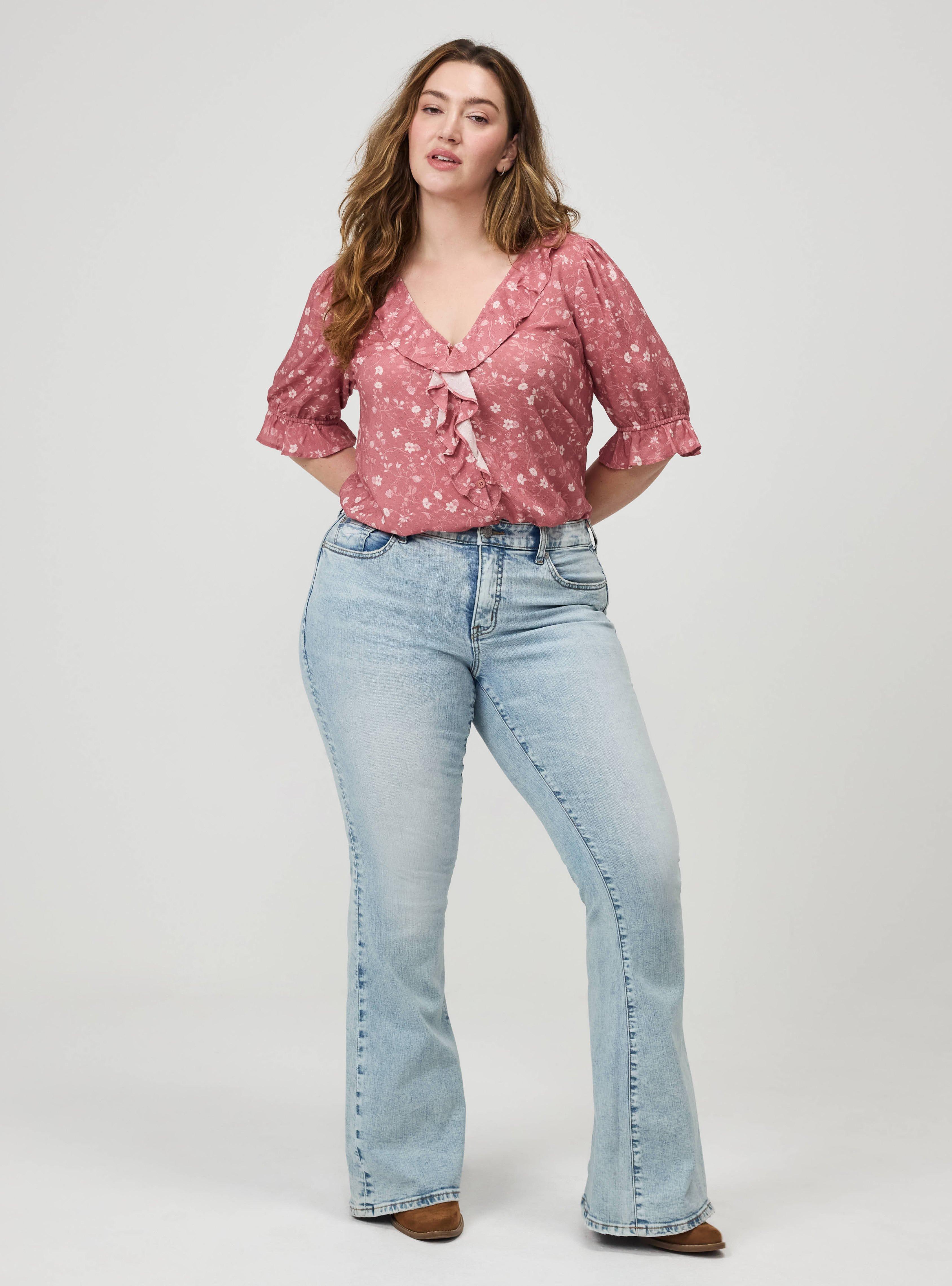 Plus Size Perfect Super-Flare Mid-Rise Jean, ROUND UP, hi-res