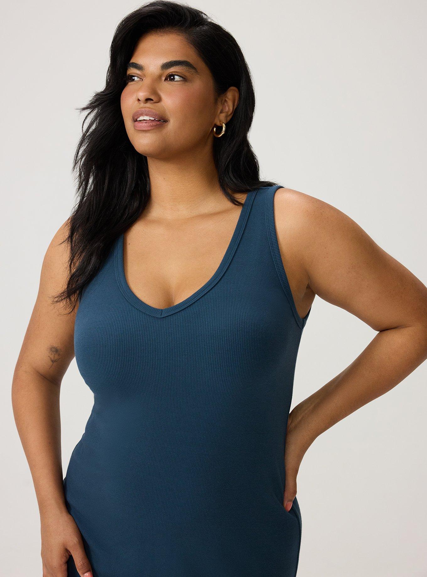 Ribbed V-Neck Mini Dress, MIDNIGHT NAVY, alternate