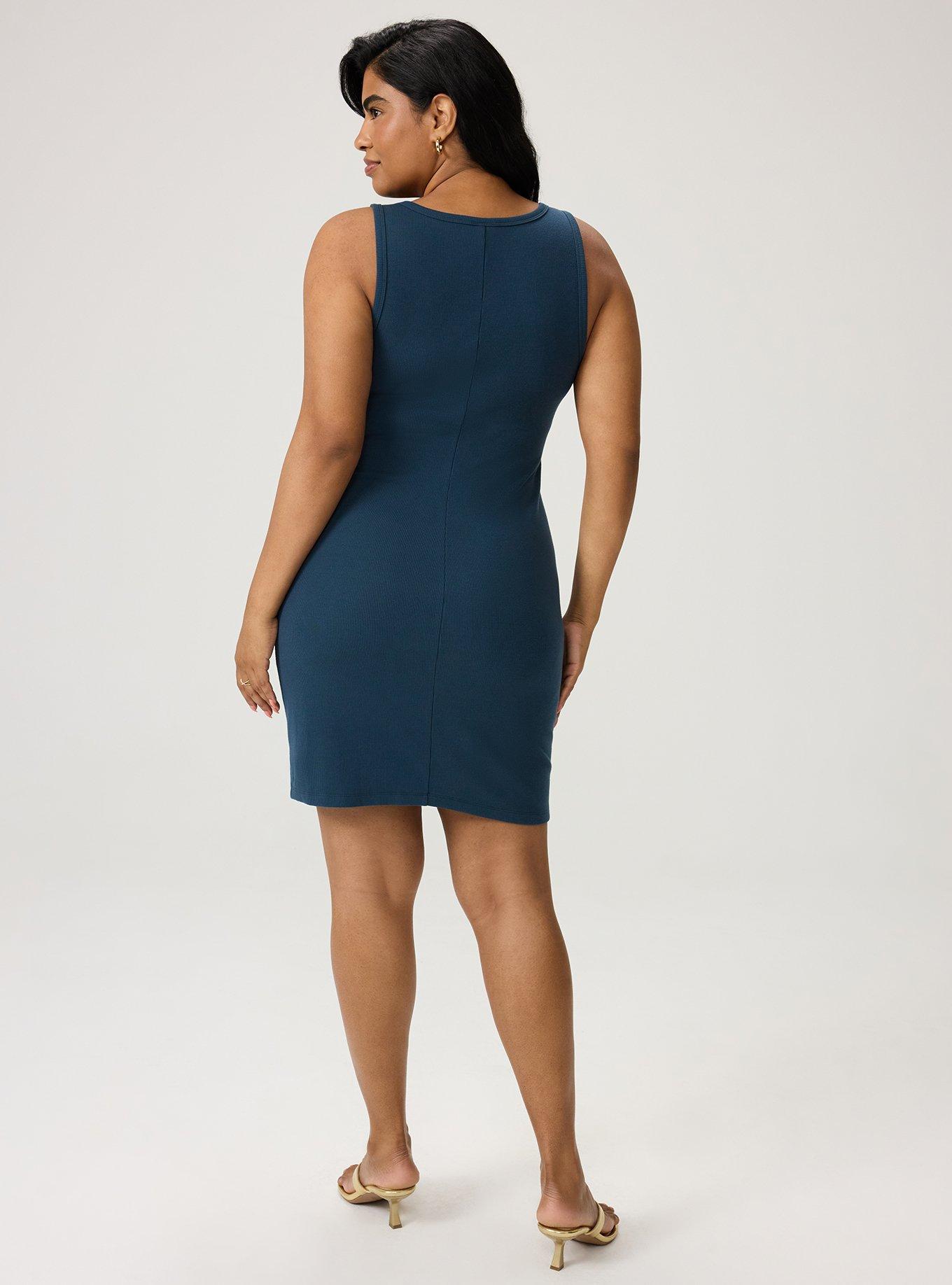 Ribbed V-Neck Mini Dress, MIDNIGHT NAVY, alternate
