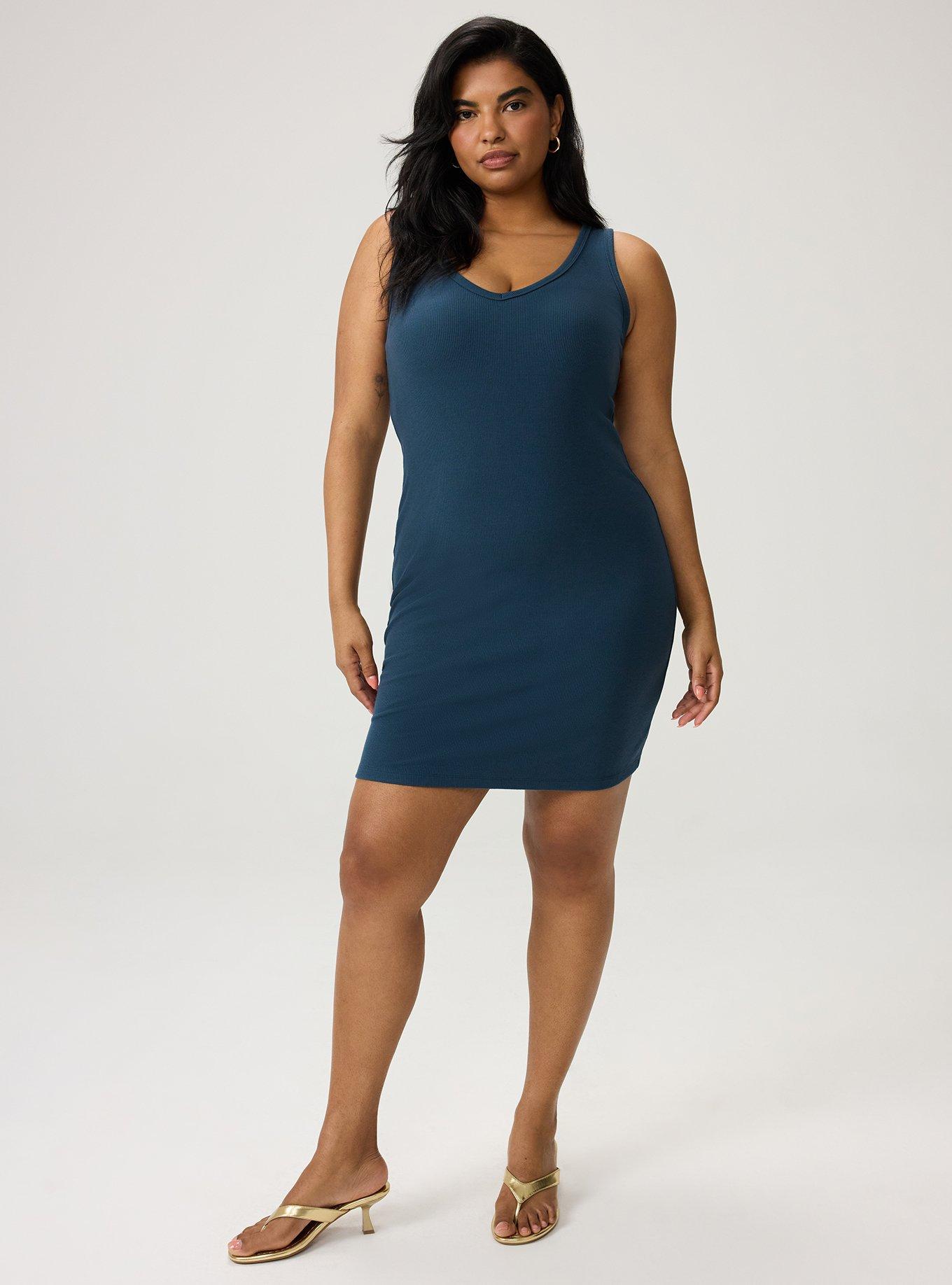 Ribbed V-Neck Mini Dress, MIDNIGHT NAVY, hi-res
