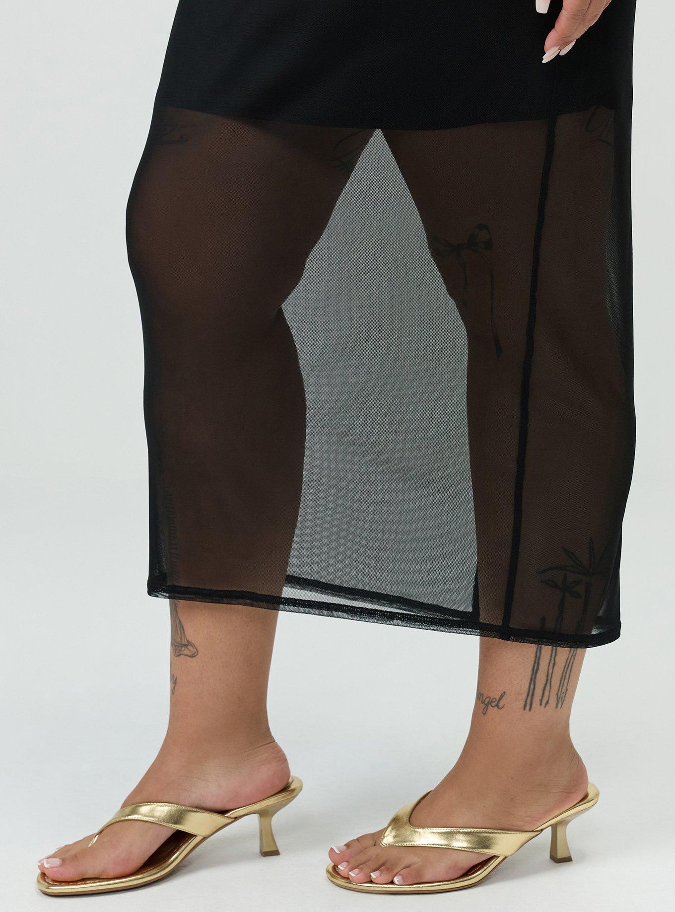 Mesh Mock-Neck Column Dress, DEEP BLACK, alternate