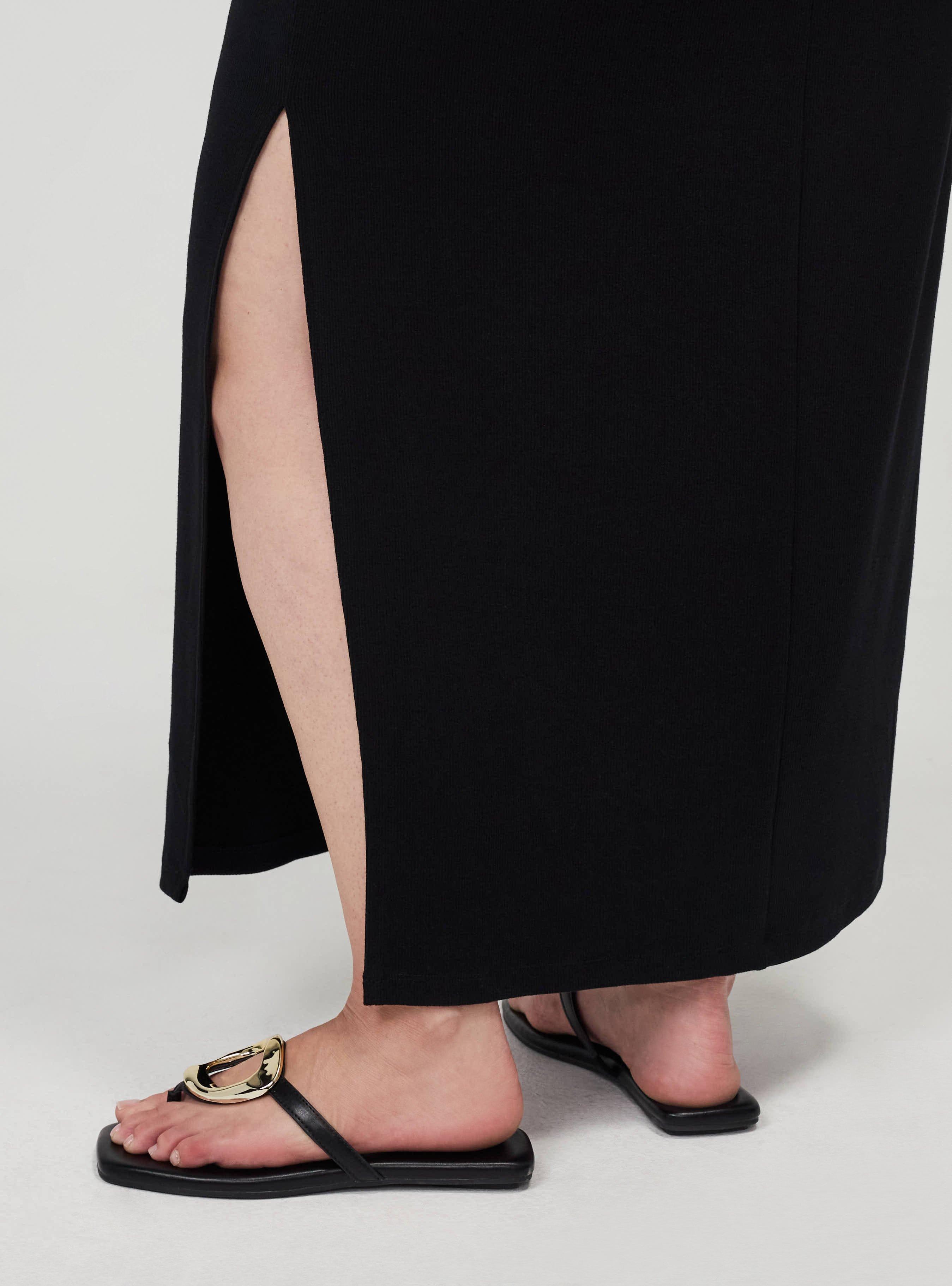 Maxi Rib Henley Column Dress, DEEP BLACK, alternate