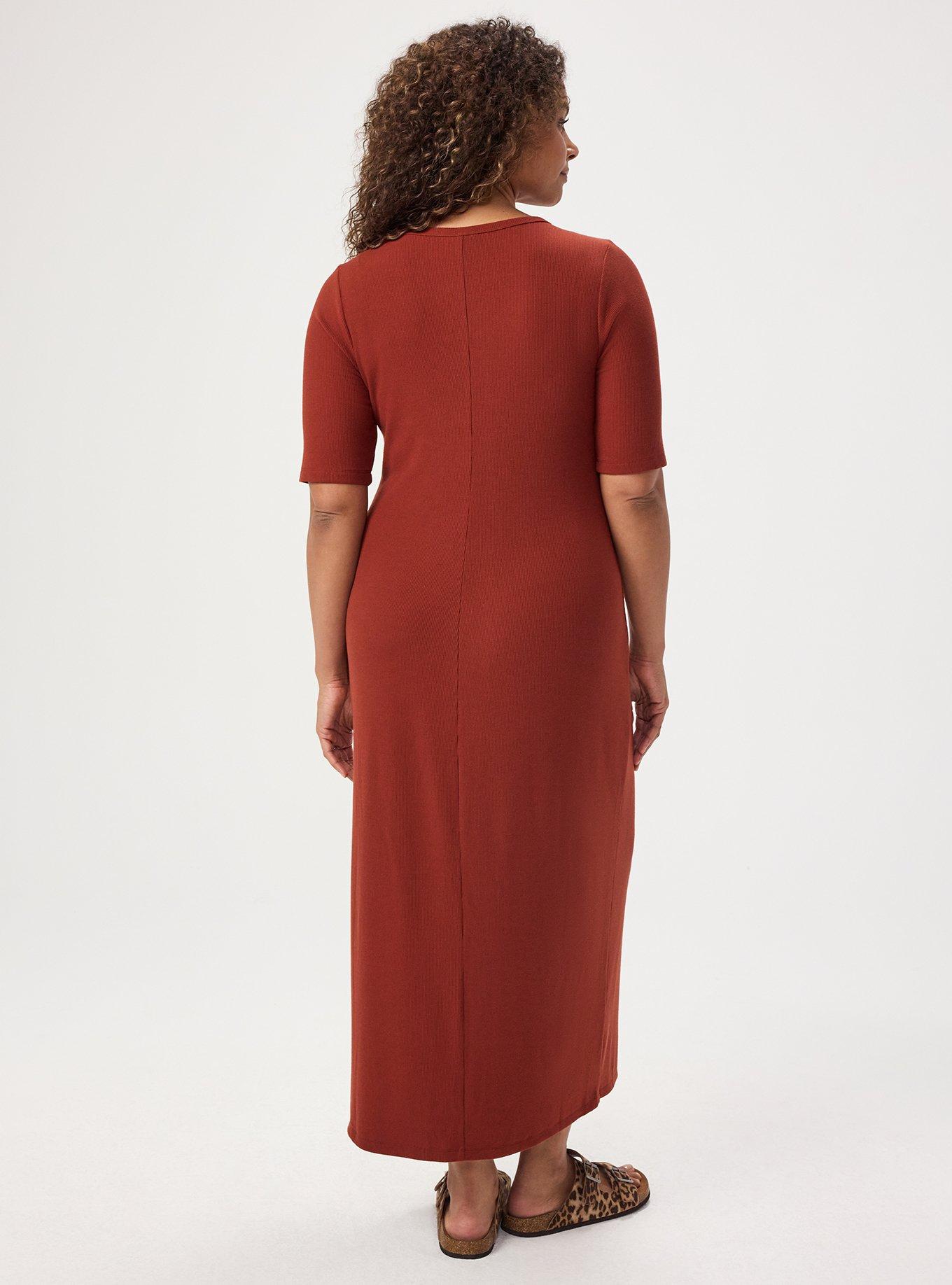 Plus Size Ribbed Henley Maxi Dress, ROASTED RUSSET, alternate