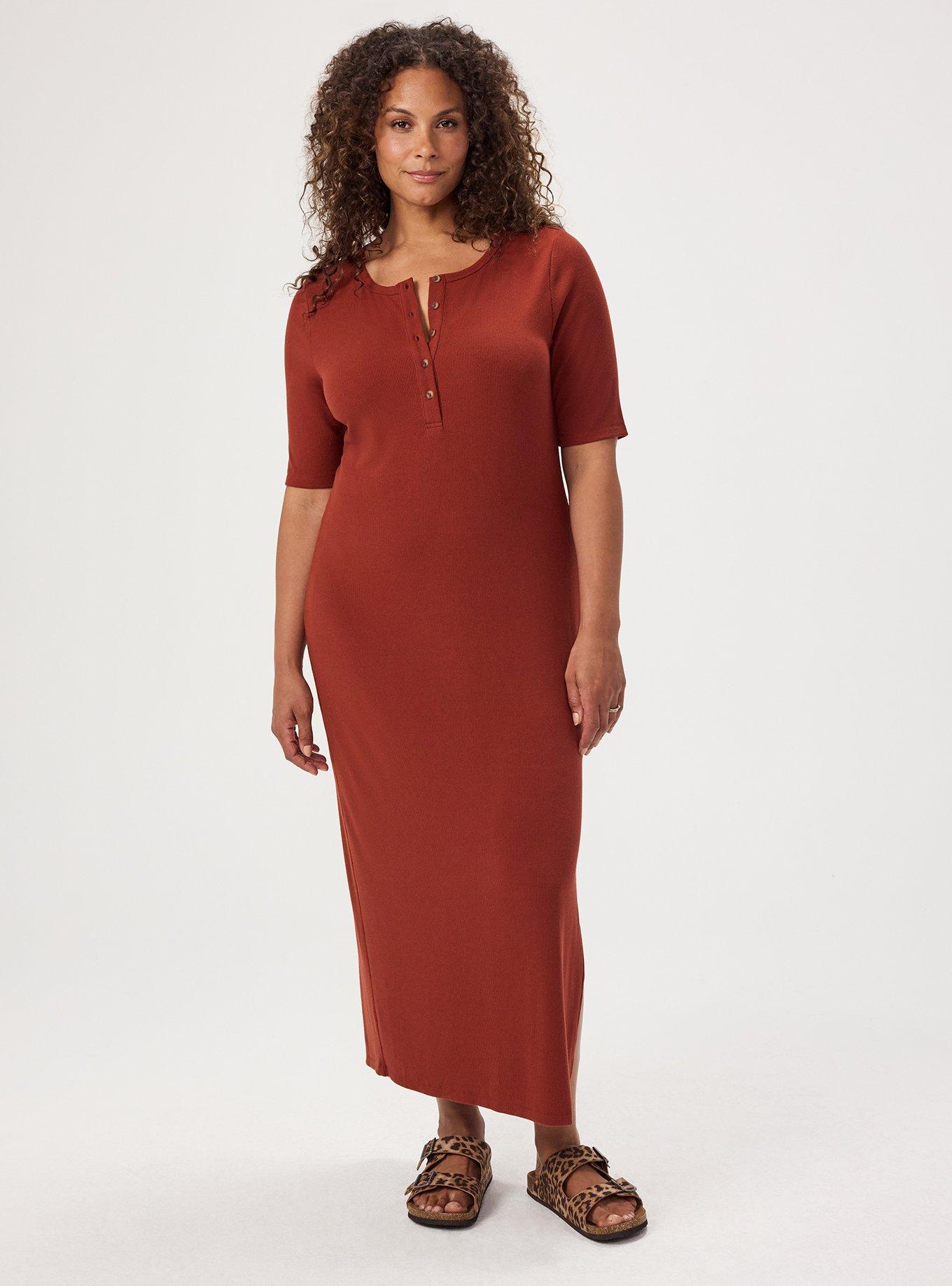Plus Size Ribbed Henley Maxi Dress, ROASTED RUSSET, alternate