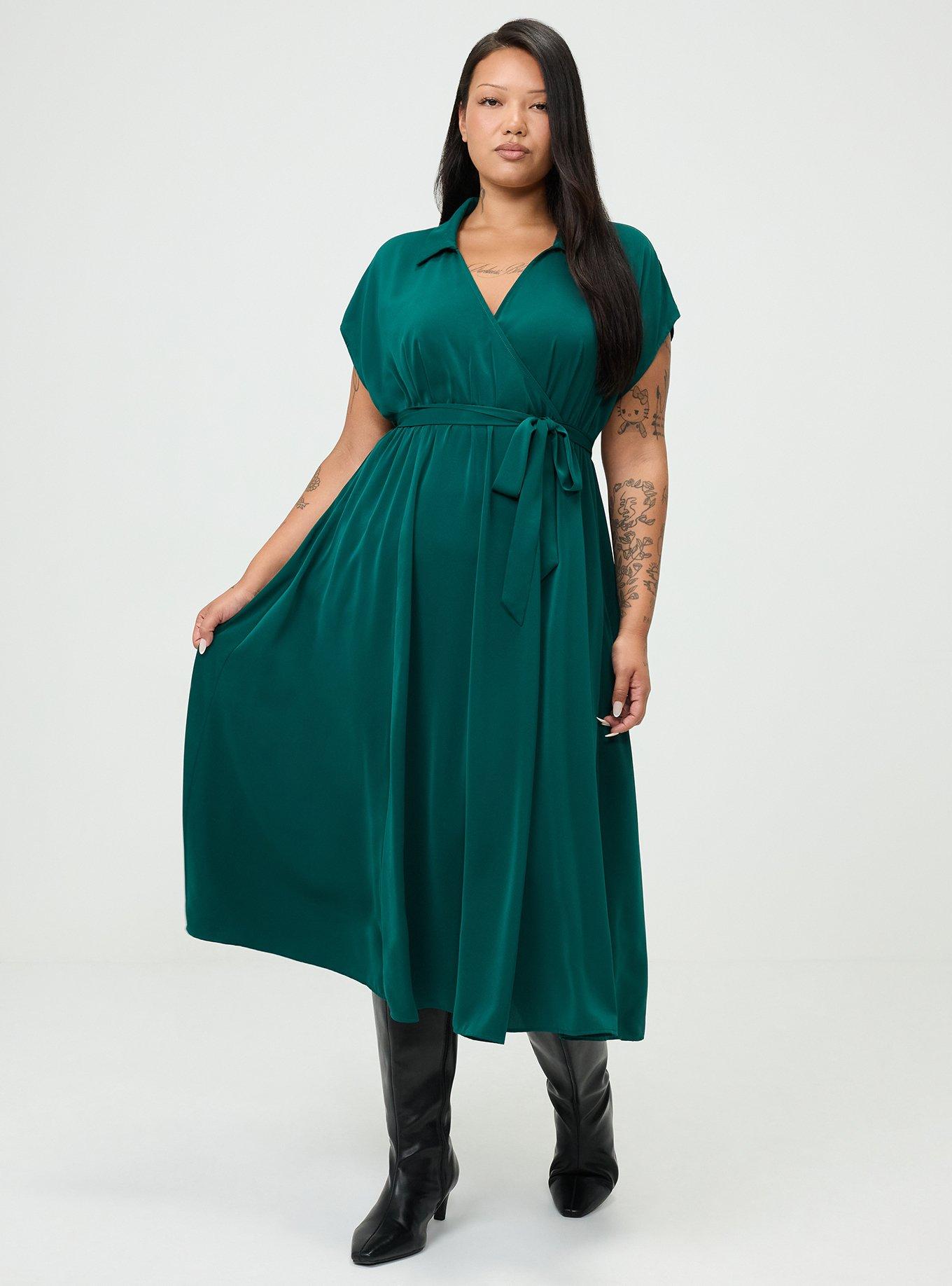 Plus Size Collared Tea-Length Dress, BOTANICAL GARDEN, alternate