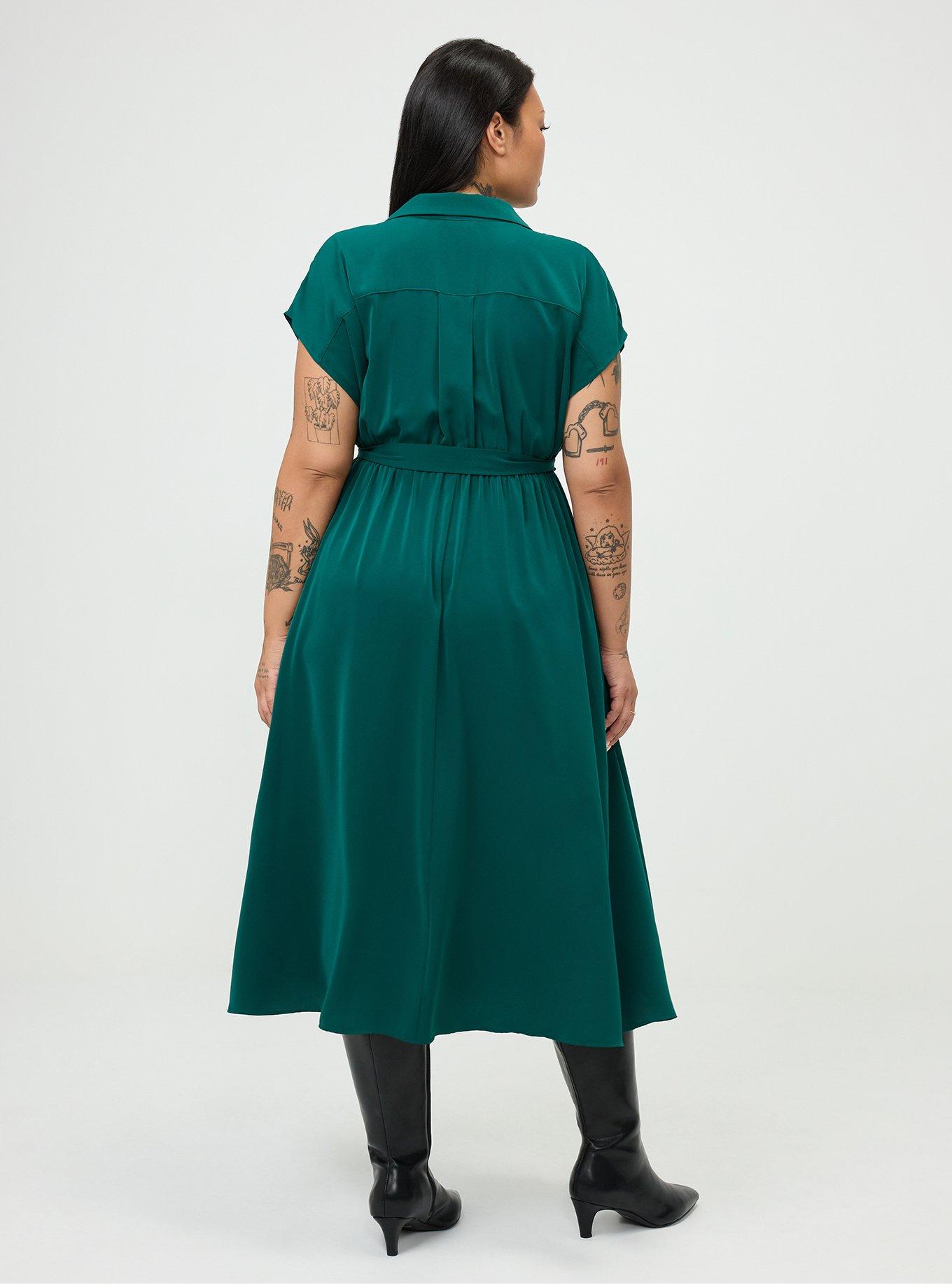 Plus Size Collared Tea-Length Dress, BOTANICAL GARDEN, alternate