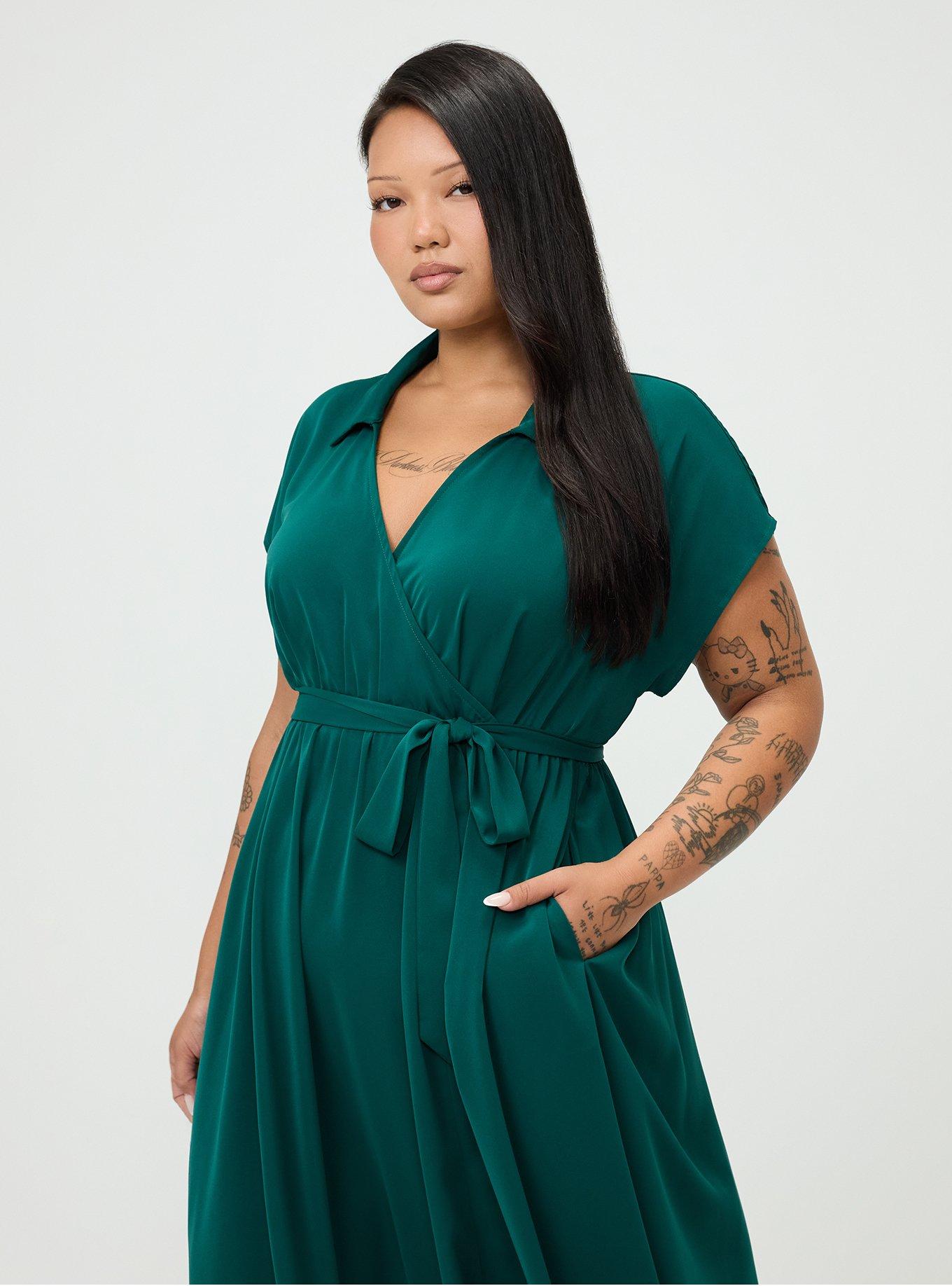 Plus Size Collared Tea-Length Dress, BOTANICAL GARDEN, alternate