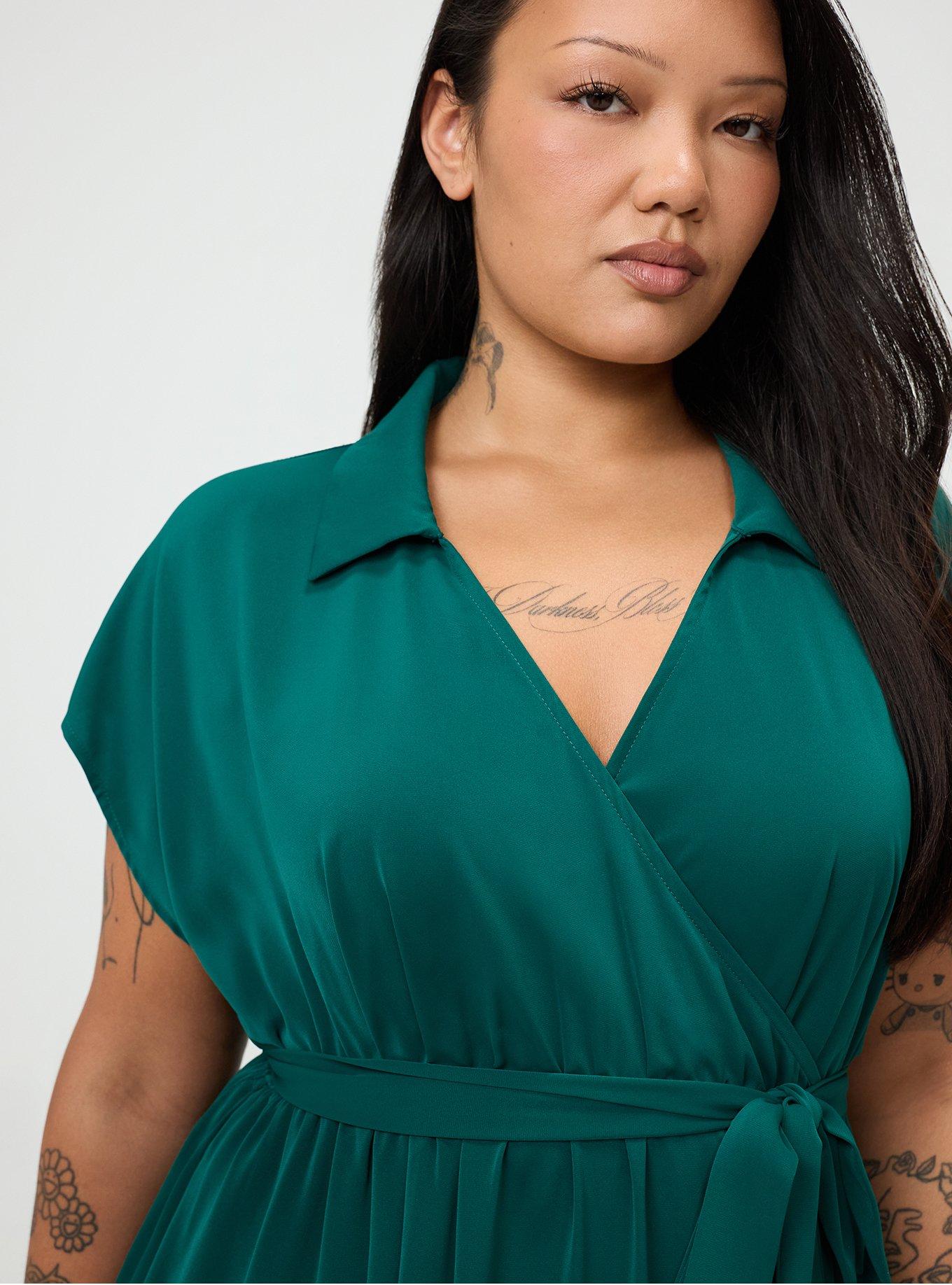 Plus Size Collared Tea-Length Dress, BOTANICAL GARDEN, alternate