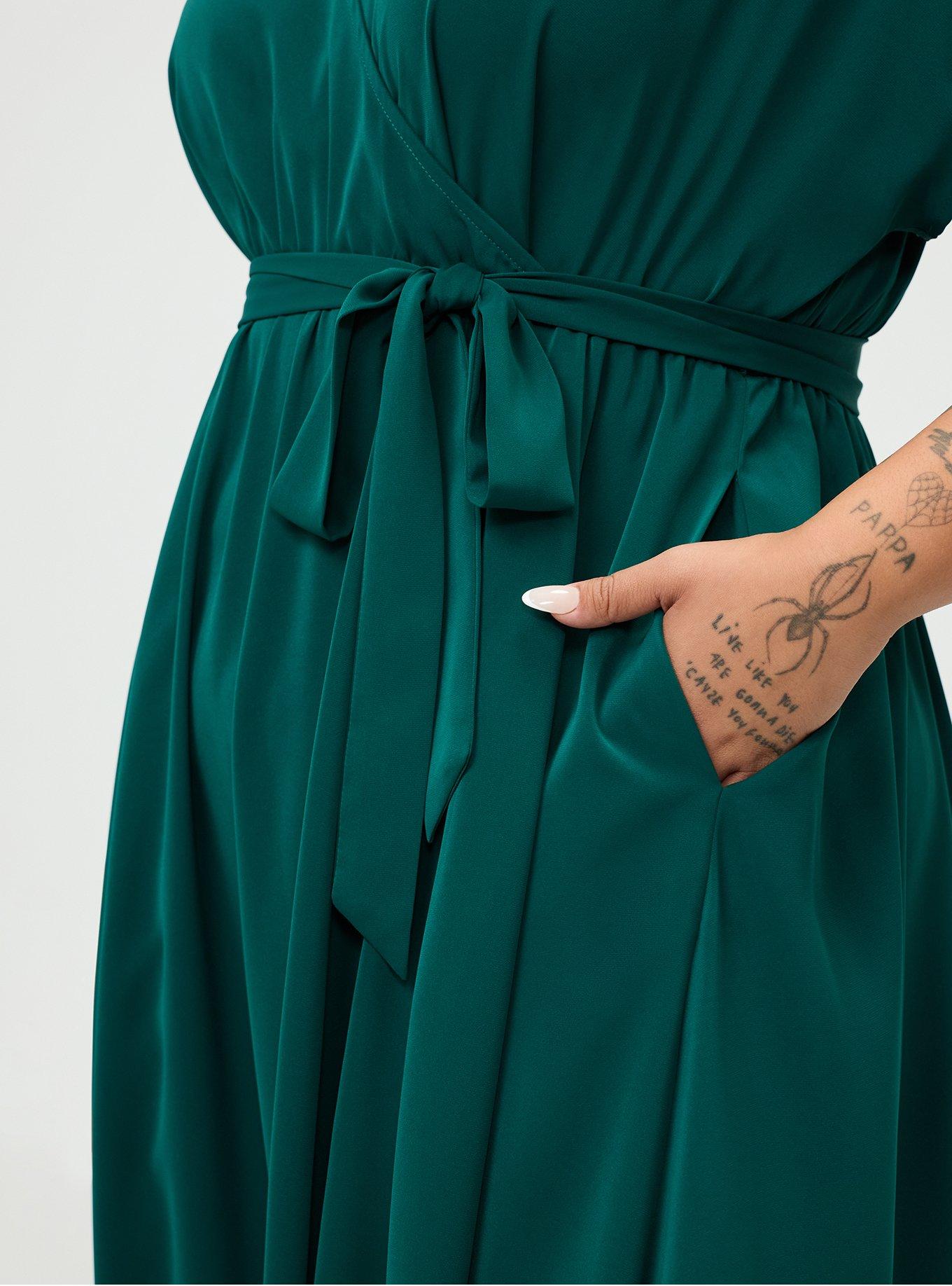 Plus Size Collared Tea-Length Dress, BOTANICAL GARDEN, alternate