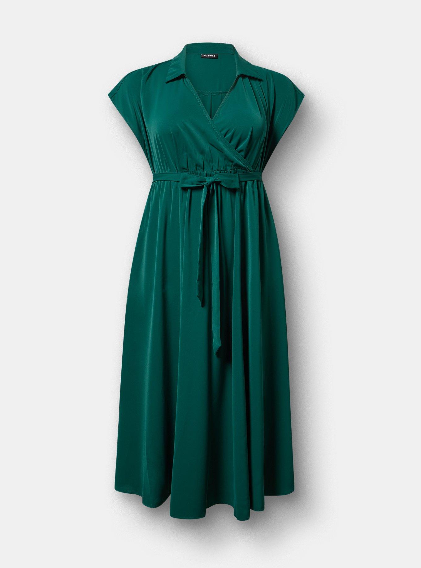 Plus Size Collared Tea-Length Dress, BOTANICAL GARDEN, hi-res