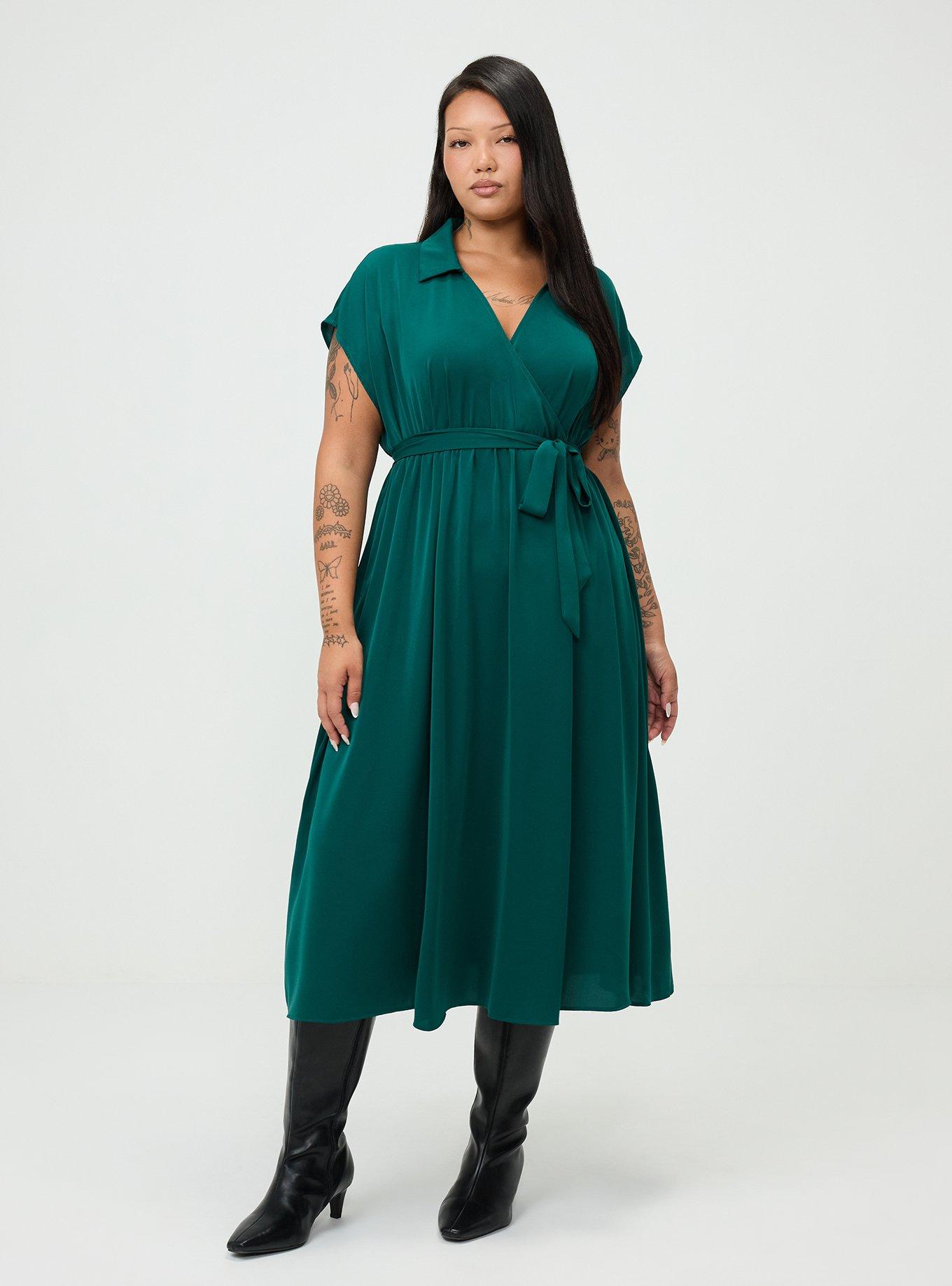 Plus Size Collared Tea-Length Dress, BOTANICAL GARDEN, hi-res