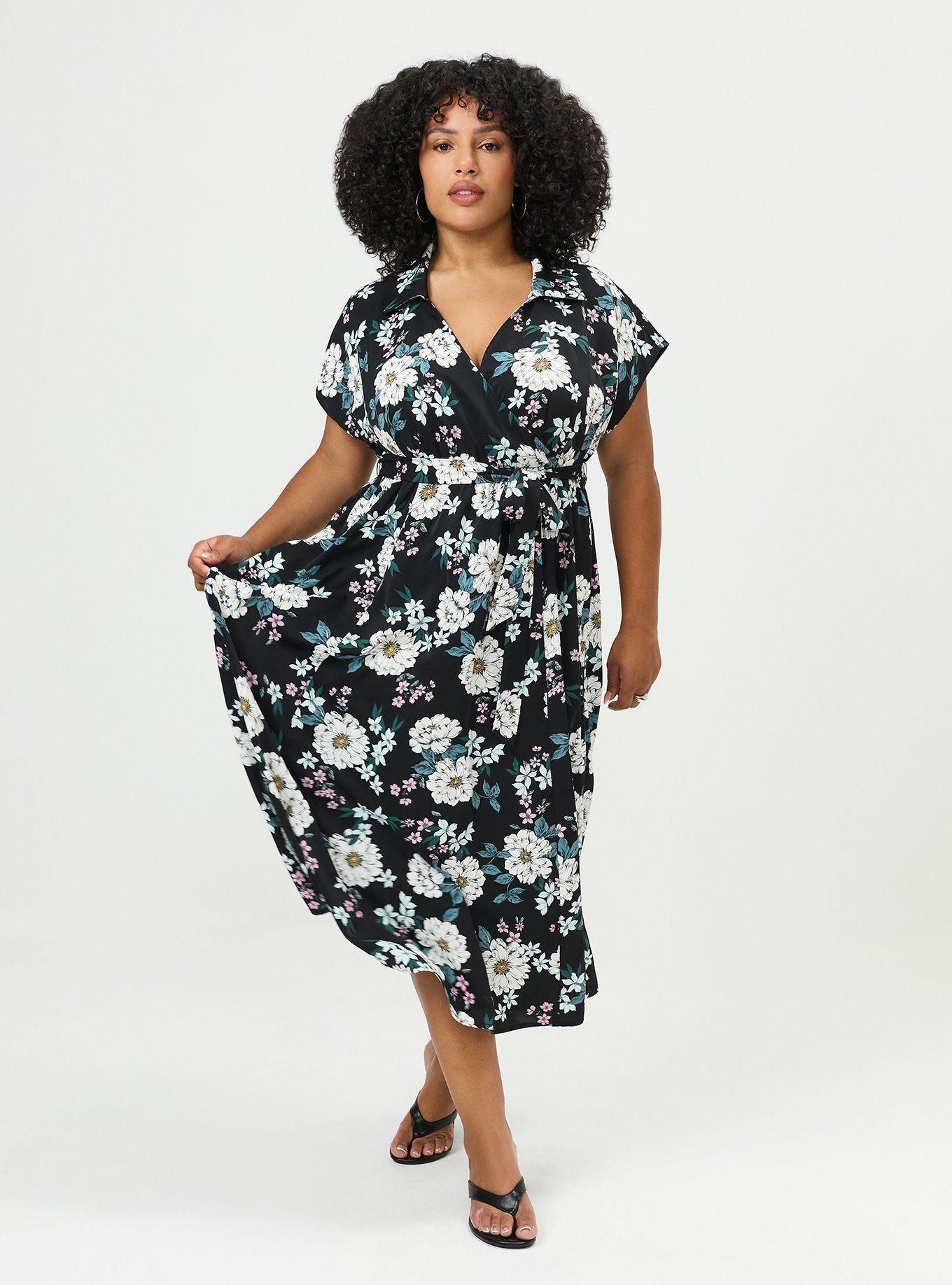 Collared Tea-Length Dress, ARIANA FLORAL BLACK, alternate