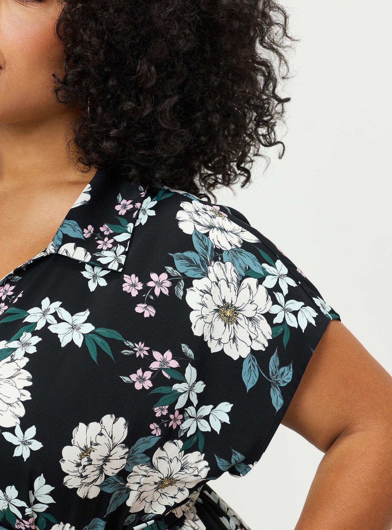 Collared Tea-Length Dress, ARIANA FLORAL BLACK, alternate