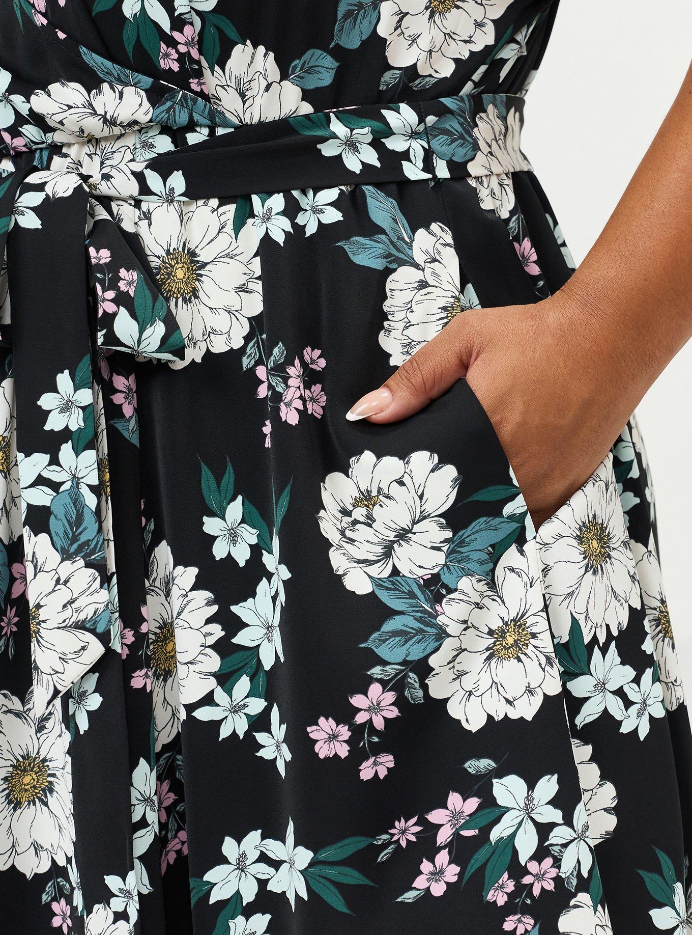 Collared Tea-Length Dress, ARIANA FLORAL BLACK, alternate