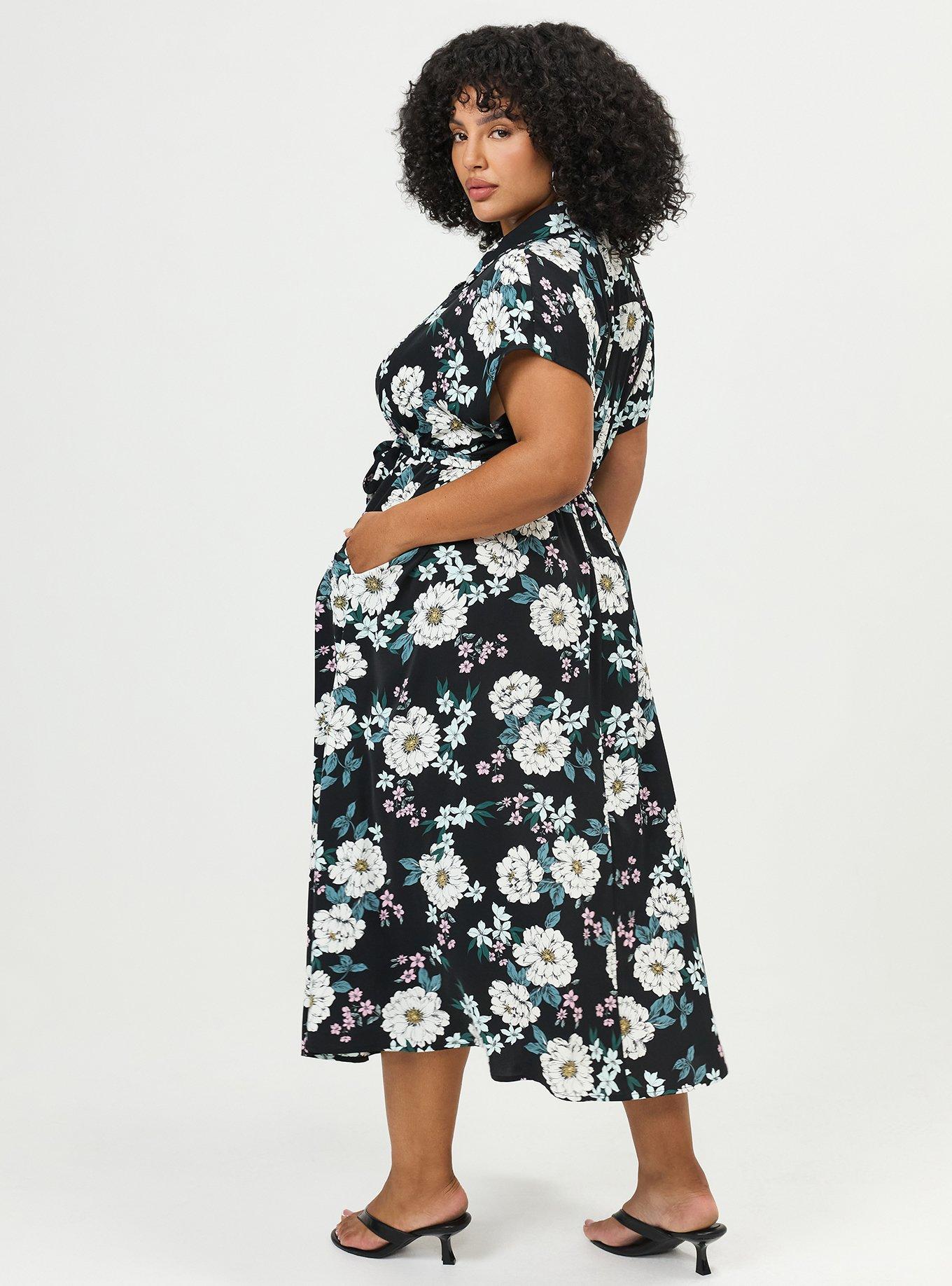 Collared Tea-Length Dress, ARIANA FLORAL BLACK, alternate