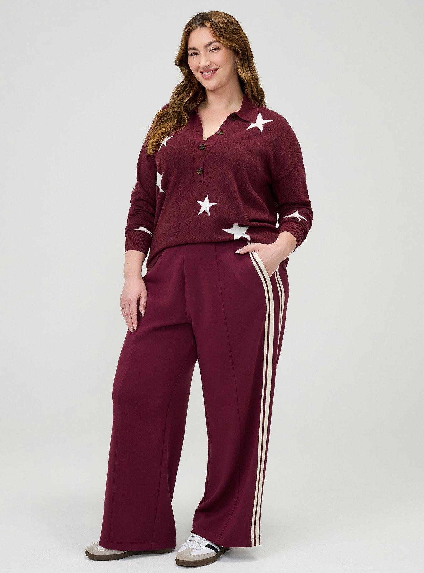 Plus Size High-Rise Pull-On Track Pant, MAROON BANNER, alternate