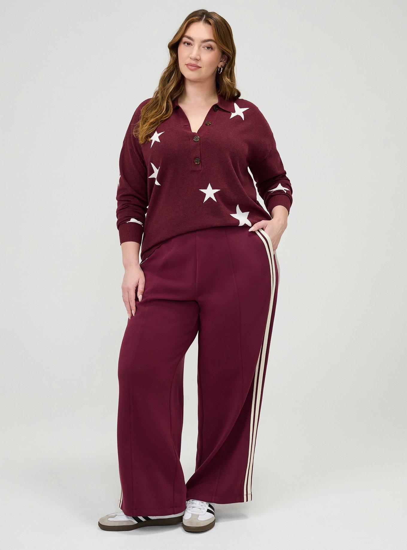 Plus Size High-Rise Pull-On Track Pant, MAROON BANNER, hi-res