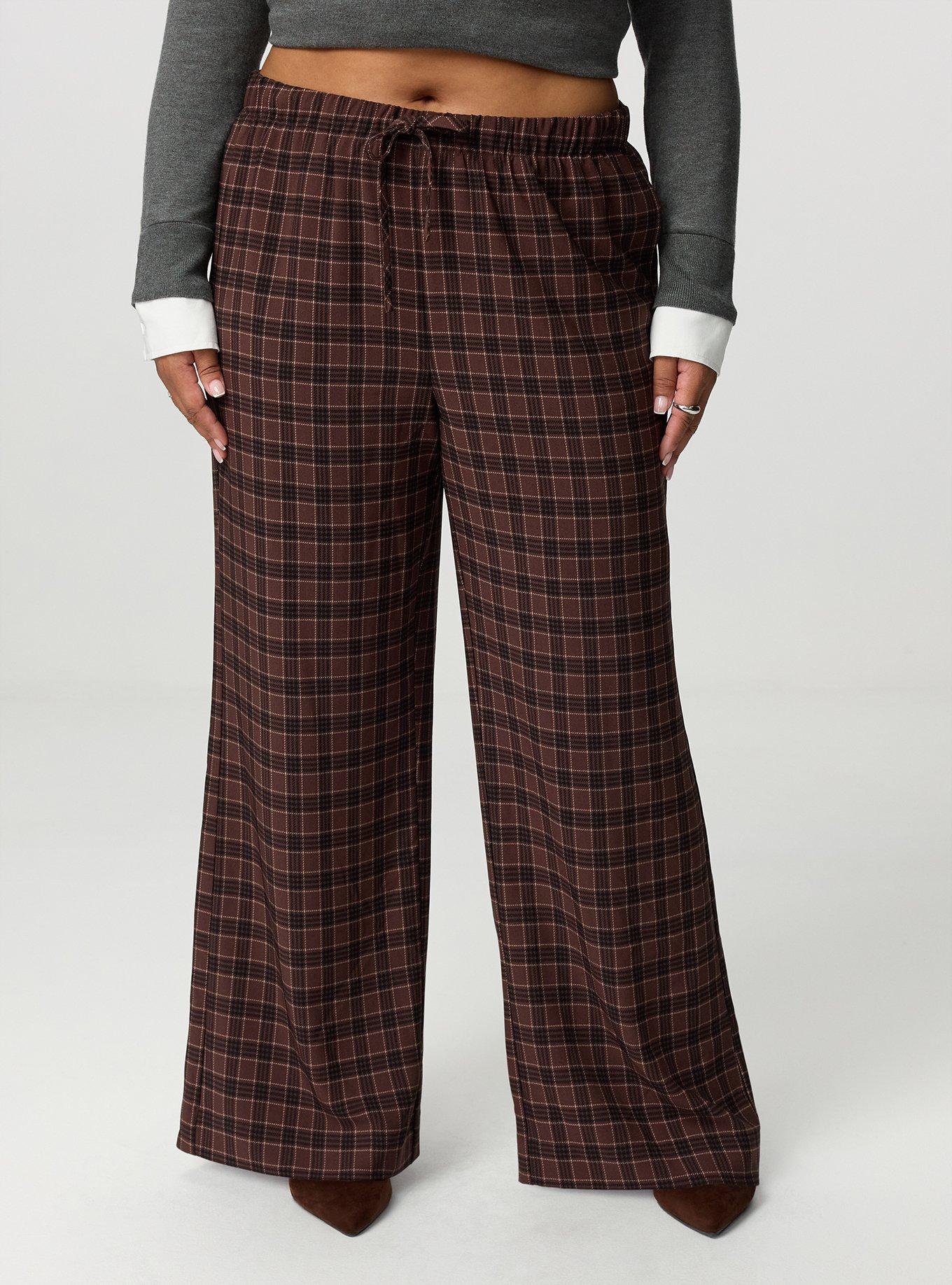 Studio High-Rise Wide Leg Pull-On Crepe Pant, LIZA PLAID BROWN, alternate