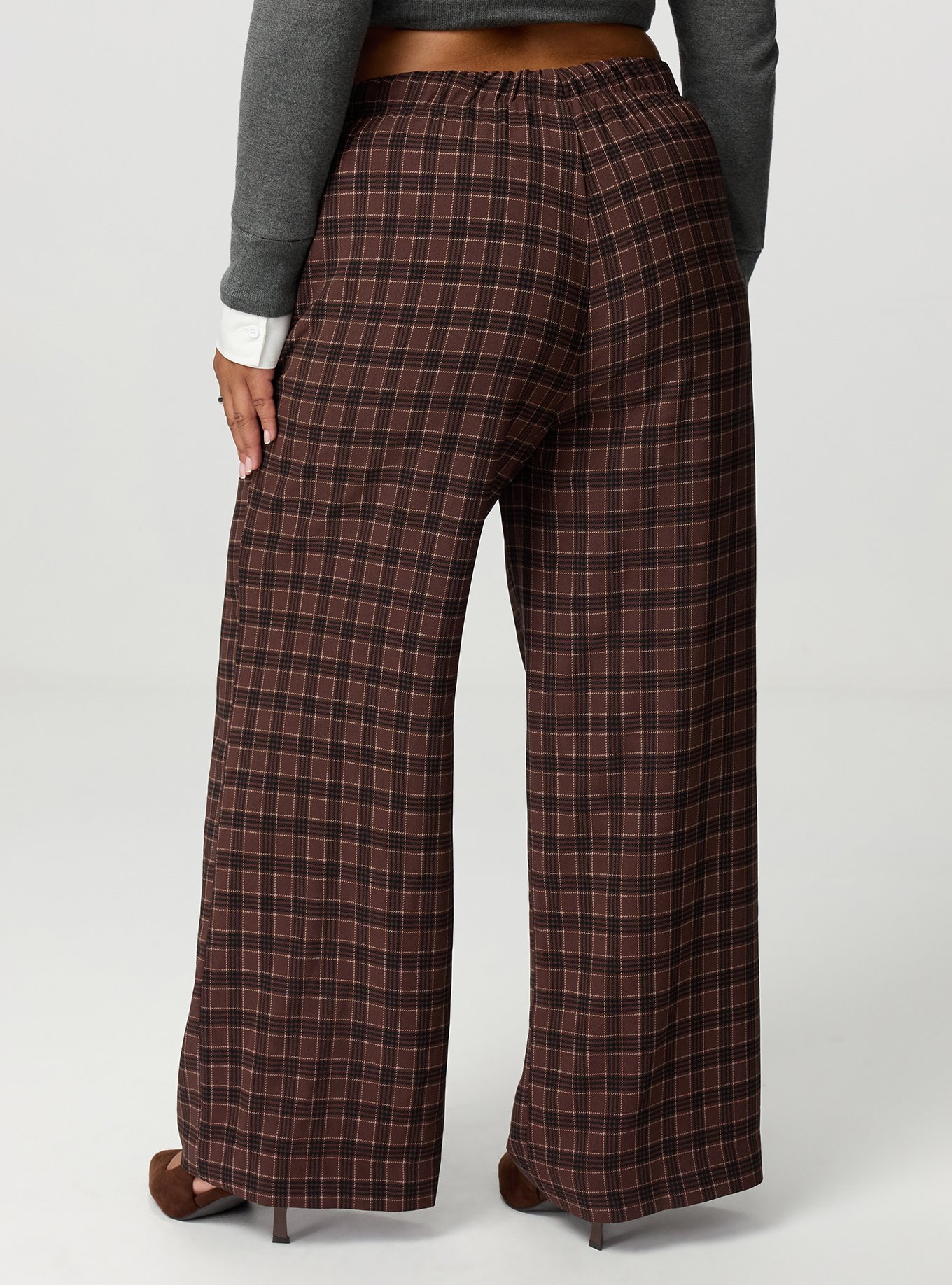 Studio High-Rise Wide Leg Pull-On Crepe Pant, LIZA PLAID BROWN, alternate