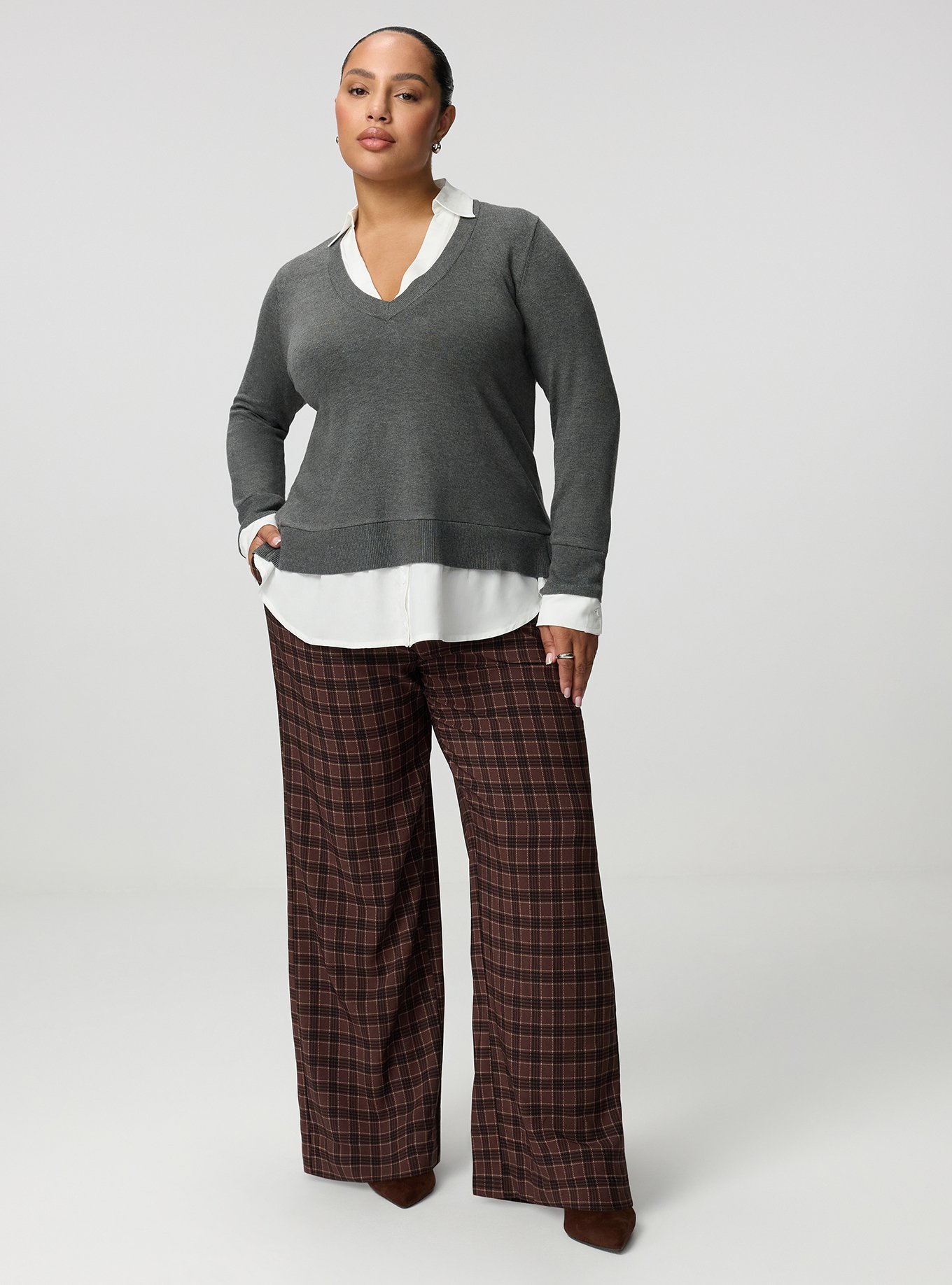 Studio High-Rise Wide Leg Pull-On Crepe Pant, LIZA PLAID BROWN, alternate