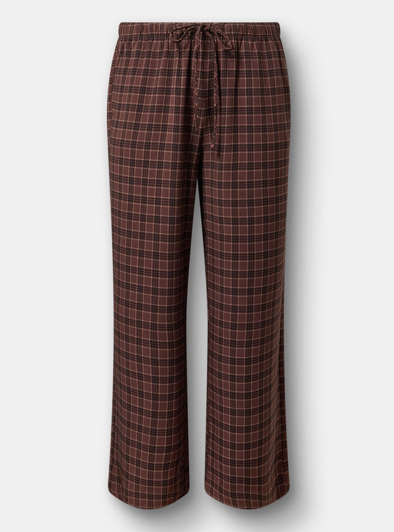 Studio High-Rise Wide Leg Pull-On Crepe Pant, LIZA PLAID BROWN, flat