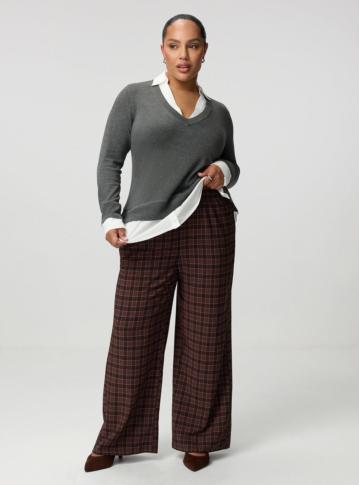 Studio High-Rise Wide Leg Pull-On Crepe Pant, LIZA PLAID BROWN, hi-res