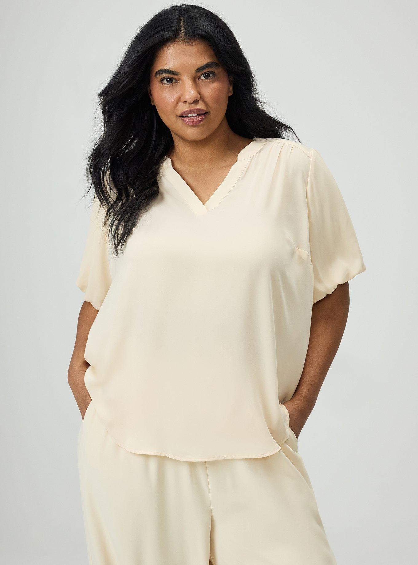 Harper Georgette Puff Sleeve Blouse, CREME BRULEE, hi-res