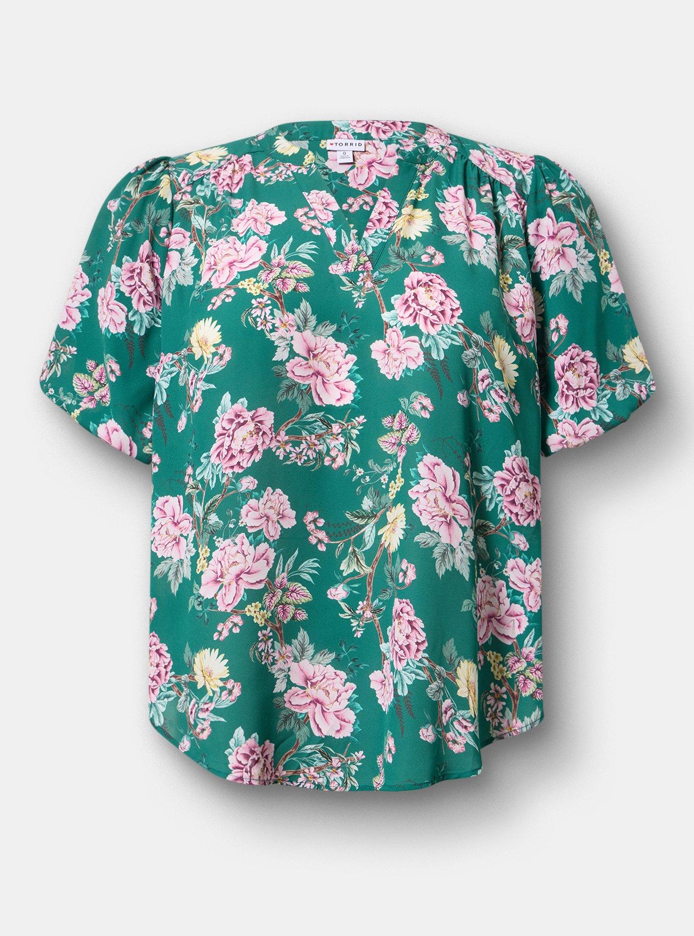 Harper Georgette Puff Sleeve Blouse, BRANCH GARDEN FLORAL GREEN, hi-res