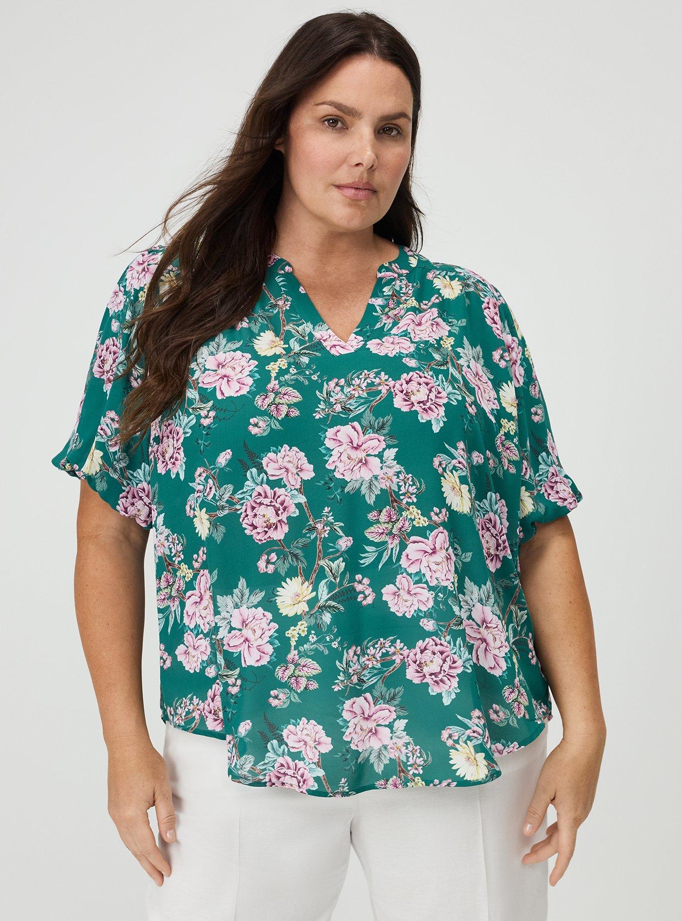 Harper Georgette Puff Sleeve Blouse, BRANCH GARDEN FLORAL GREEN, hi-res