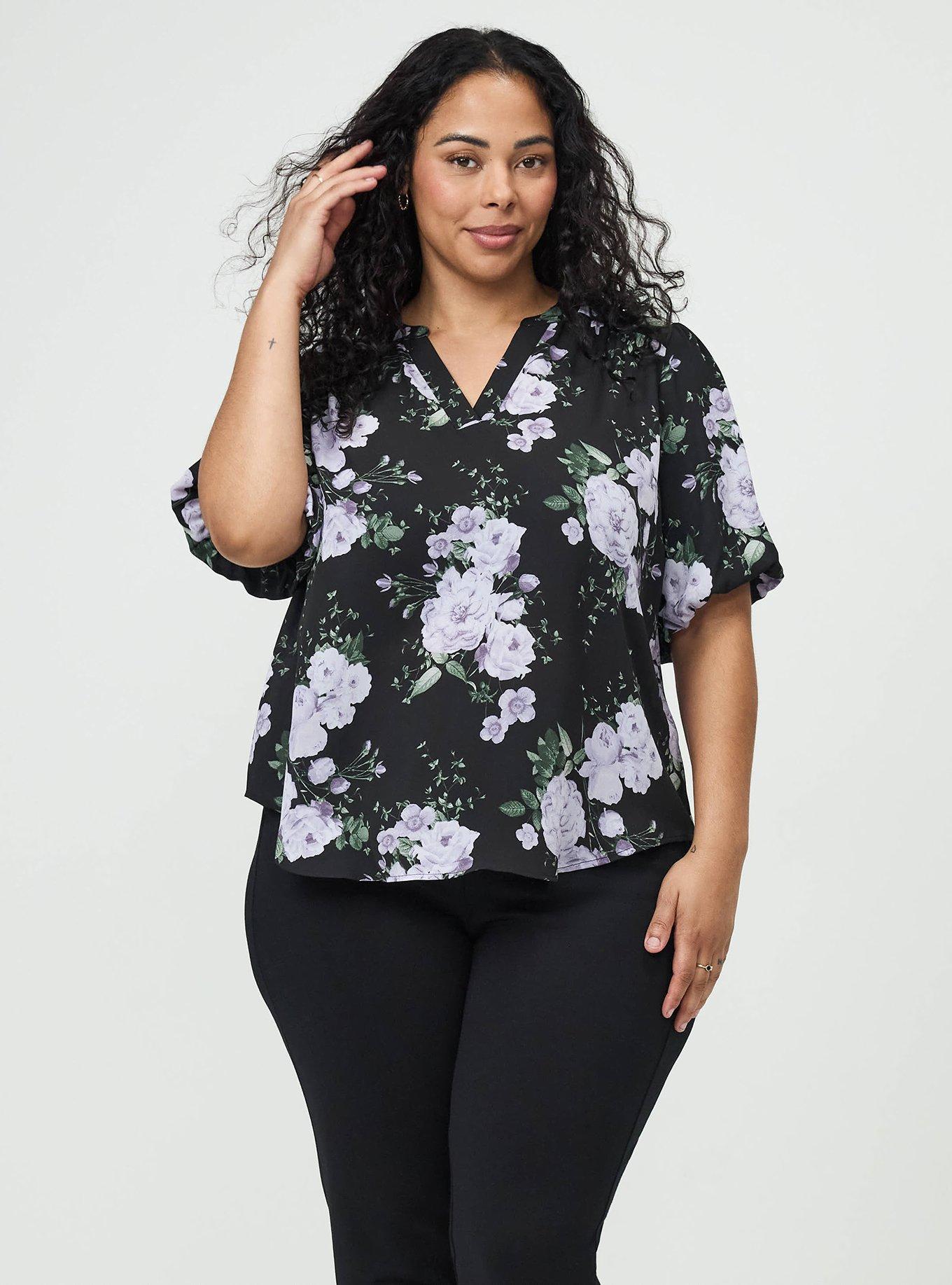 Harper Georgette Puff Sleeve Blouse, GRACIE FLORAL BLACK, alternate