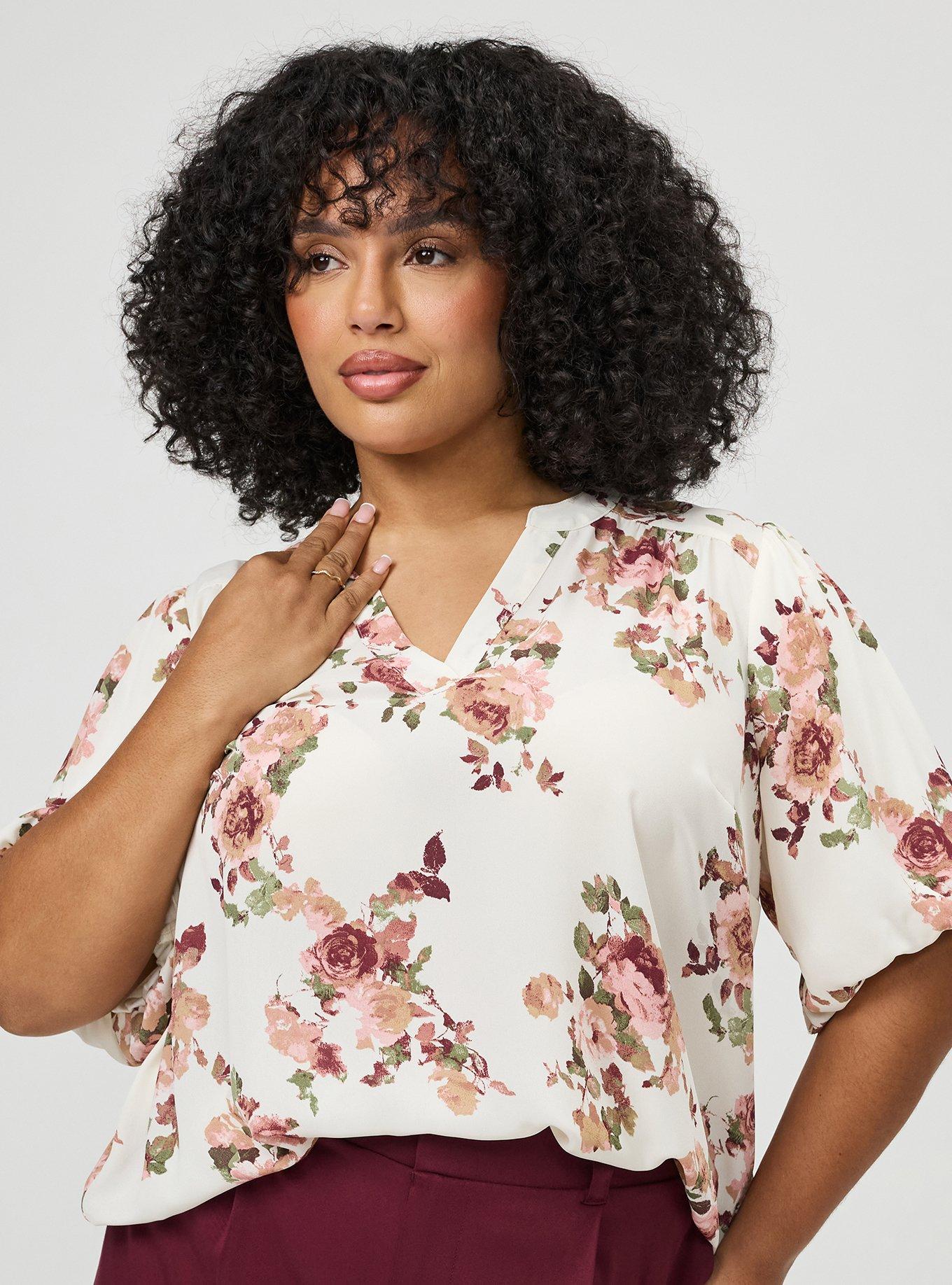 Harper Georgette Puff Sleeve Blouse, KATHERINE FLORAL PEACH, alternate