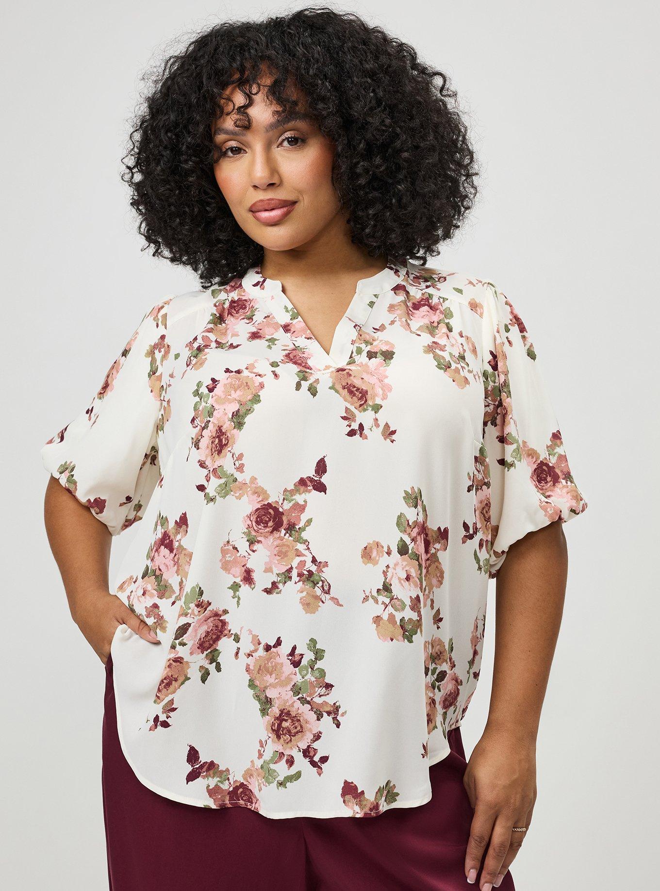 Harper Georgette Puff Sleeve Blouse, KATHERINE FLORAL PEACH, hi-res